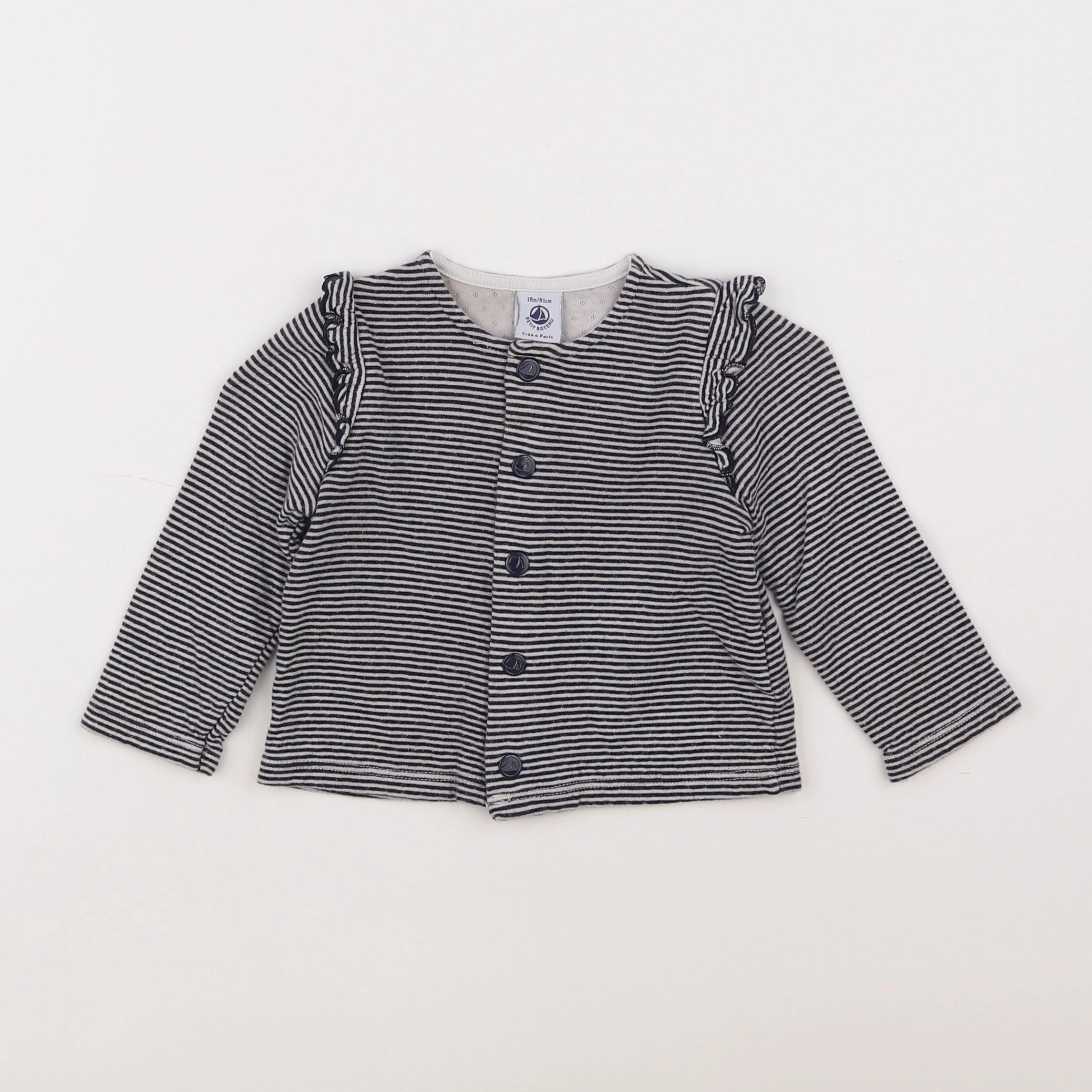Petit Bateau - sweat bleu, blanc - 18 mois