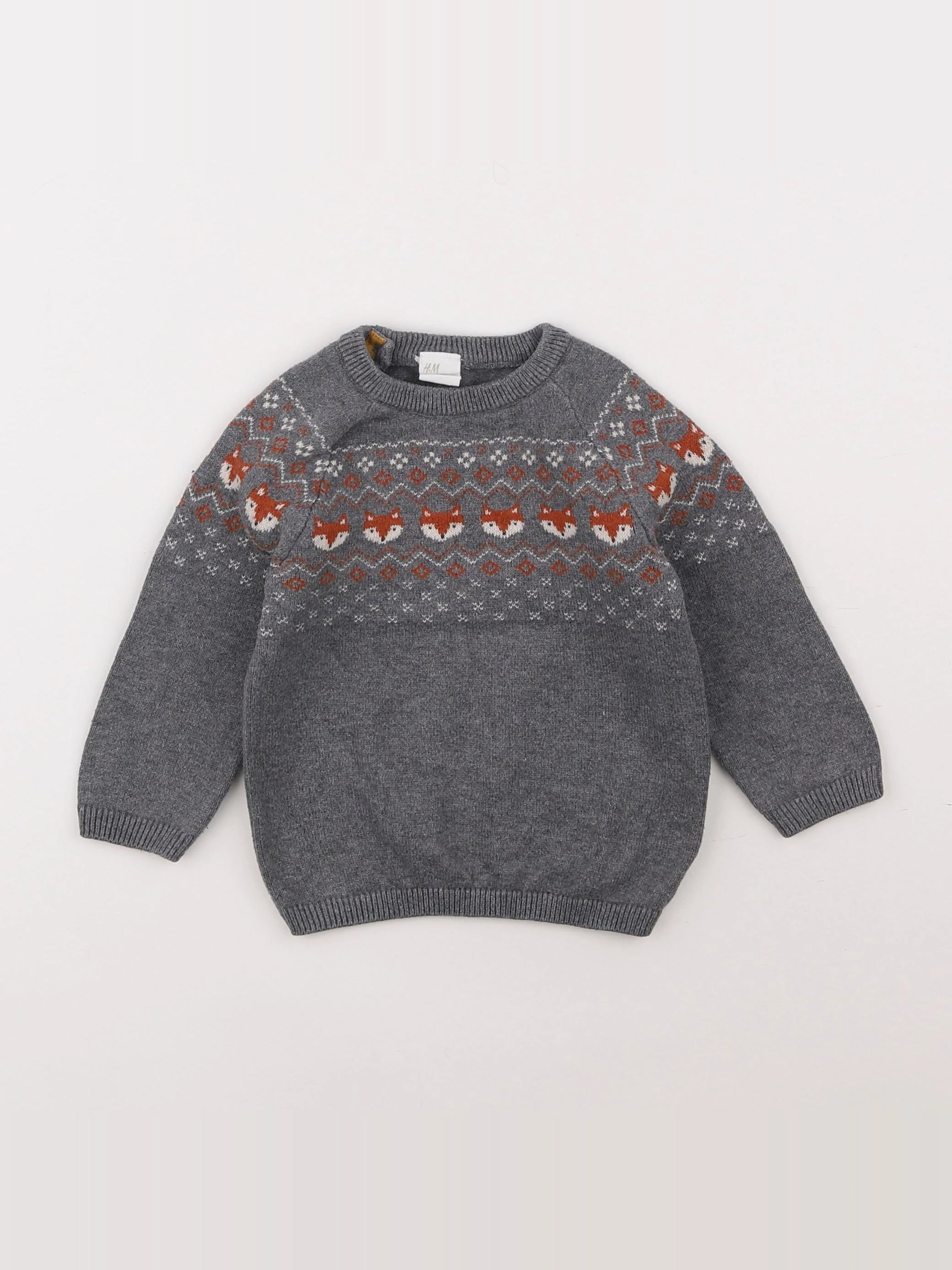 H&M - pull gris - 6/9 mois