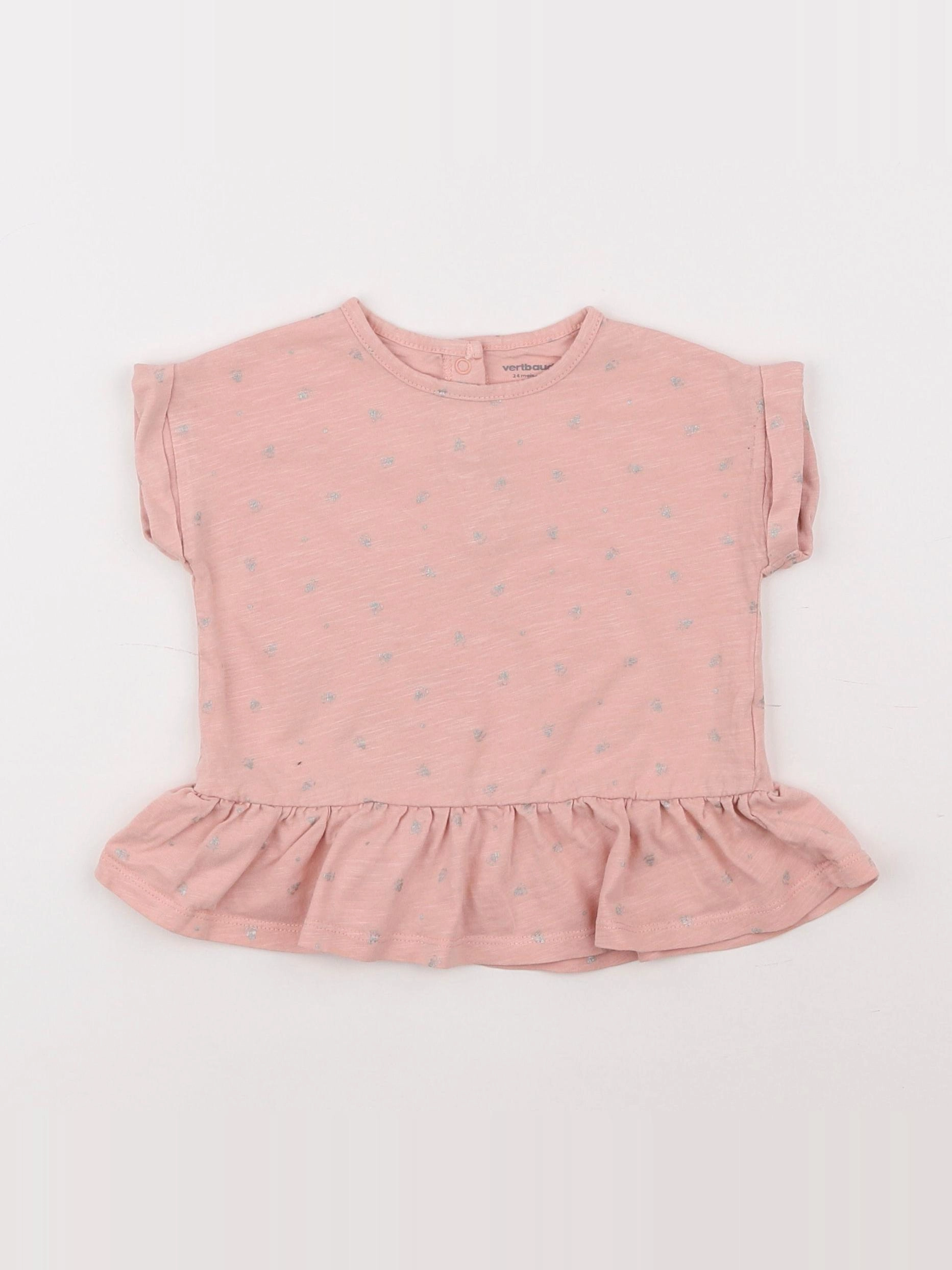 Vertbaudet - tee-shirt rose, argent - 2 ans