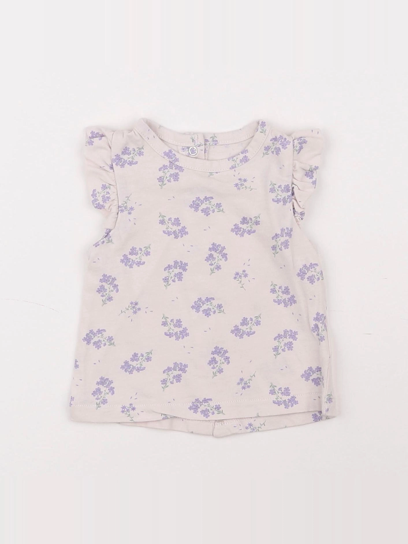 Vertbaudet - tee-shirt beige, violet - 3 mois