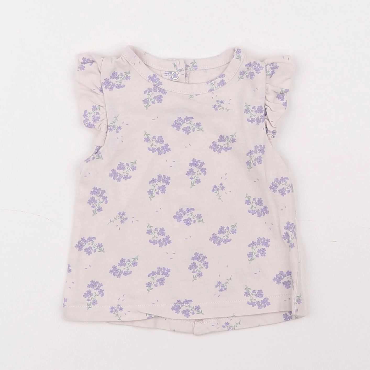 Vertbaudet - tee-shirt beige, violet - 3 mois