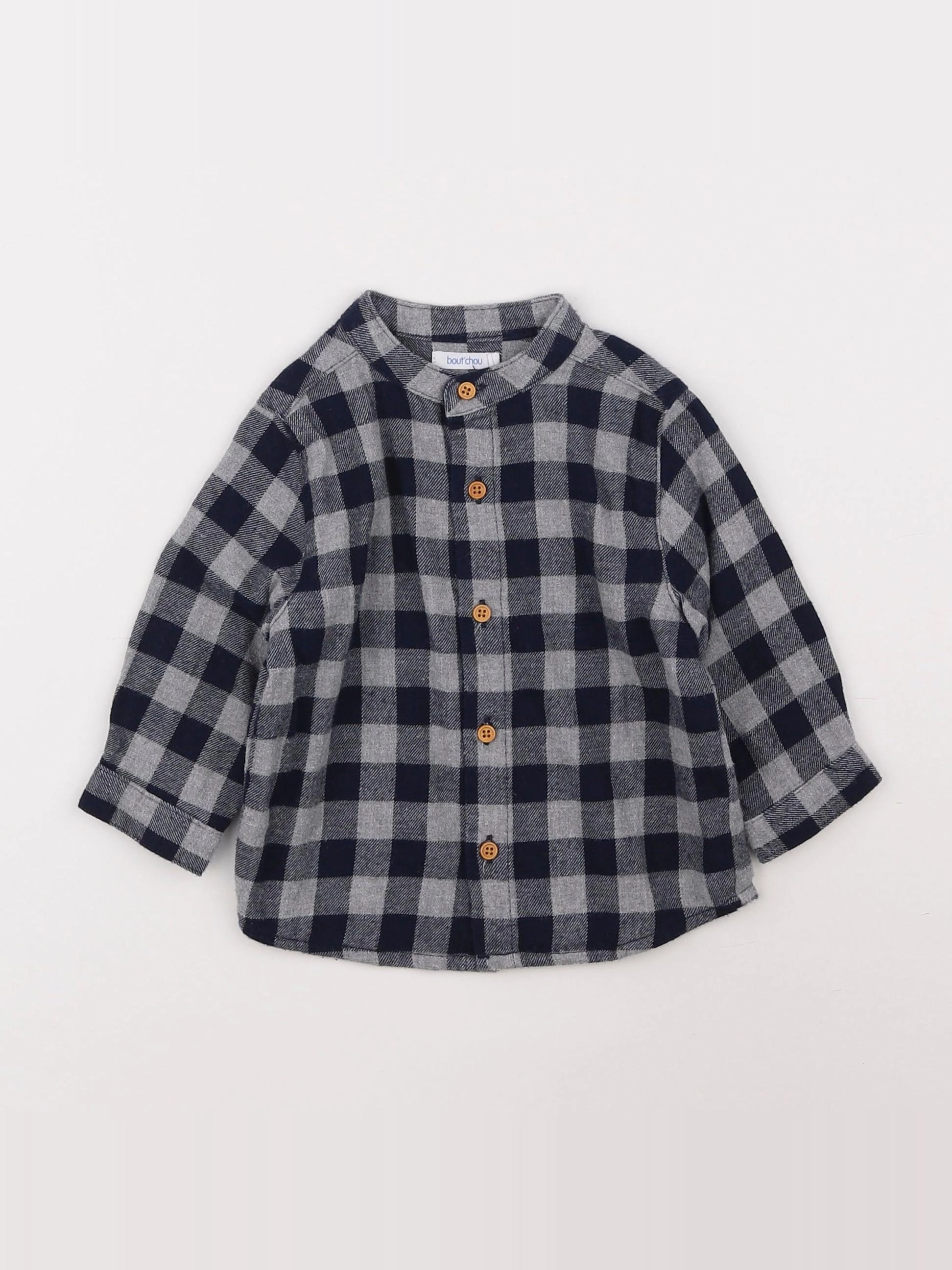 Boutchou - chemise gris, bleu - 9 mois