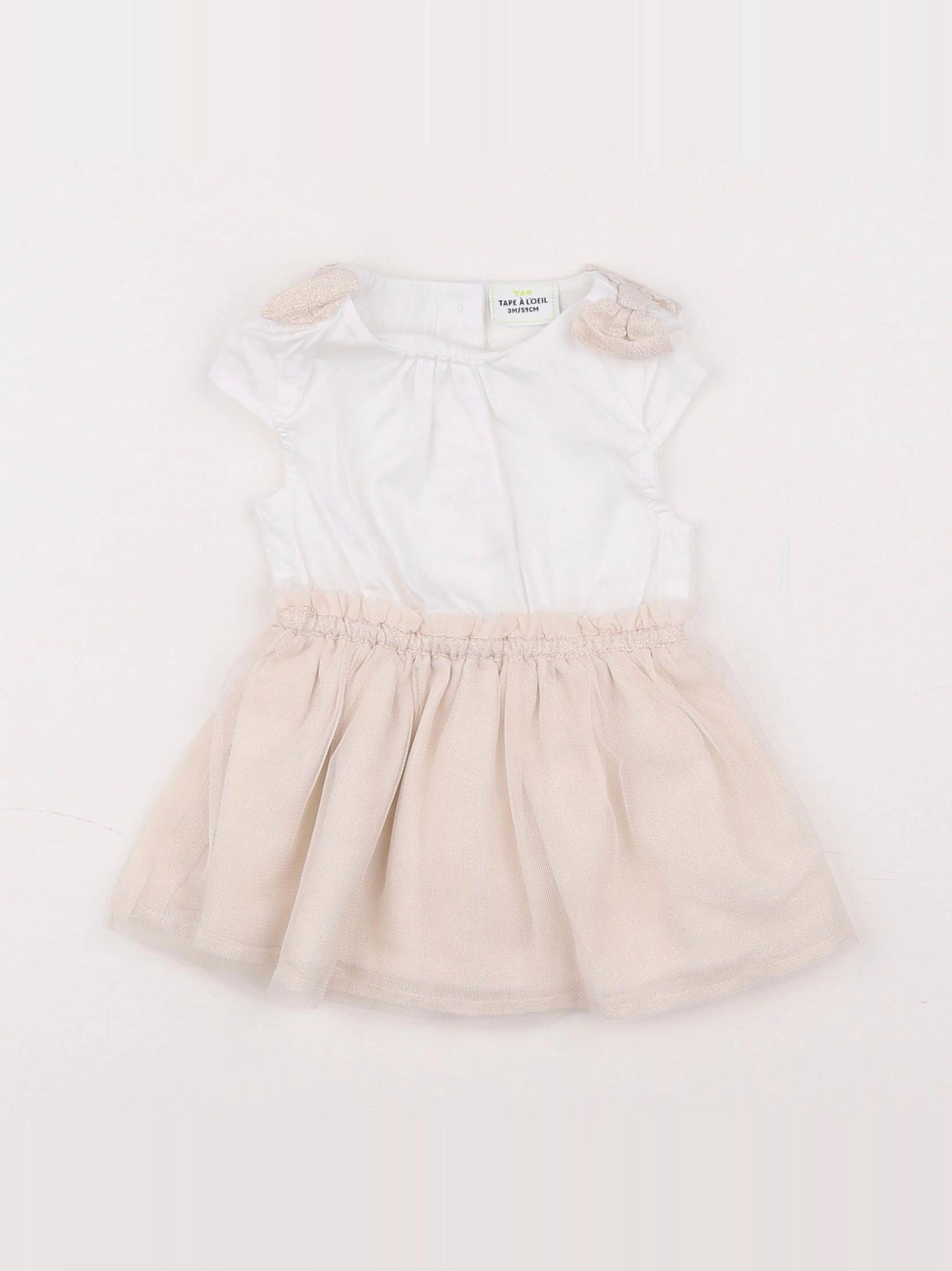 Tape à l'oeil - robe blanc, rose - 3 mois