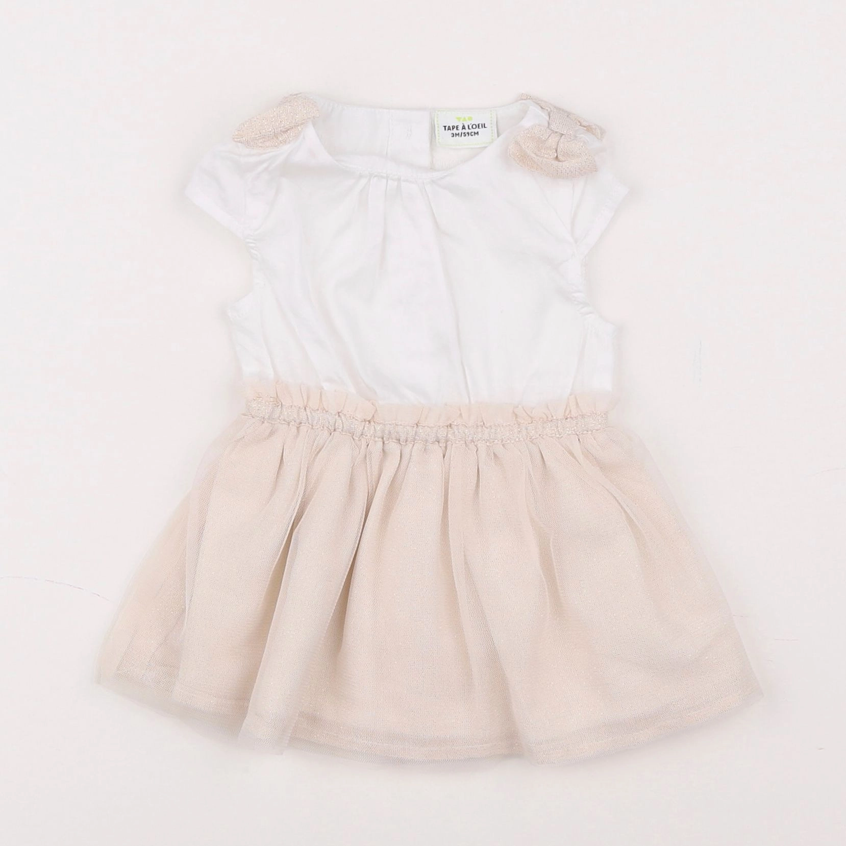 Tape à l'oeil - robe blanc, rose - 3 mois