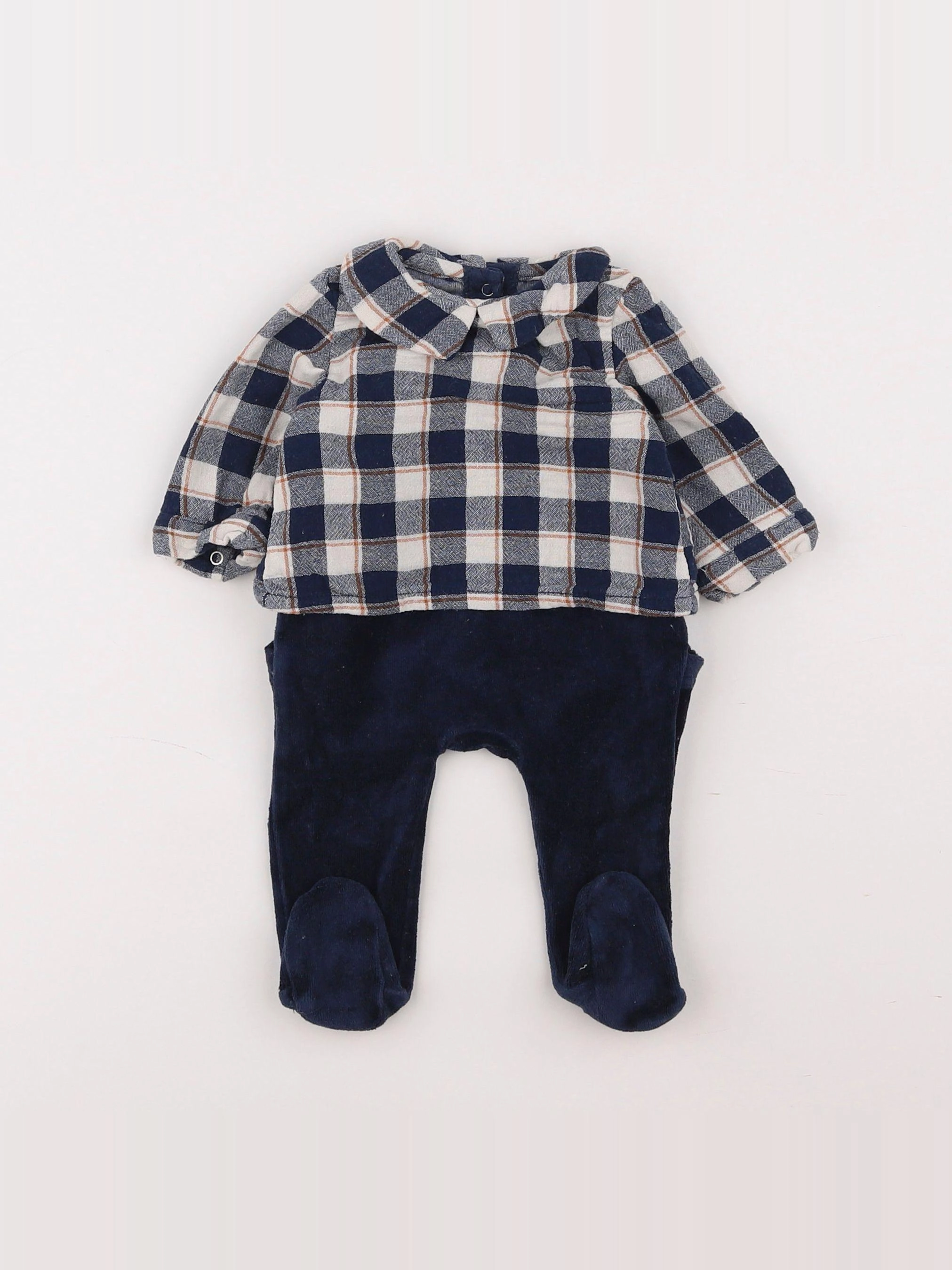 Vertbaudet - pyjama velours bleu - 1 mois