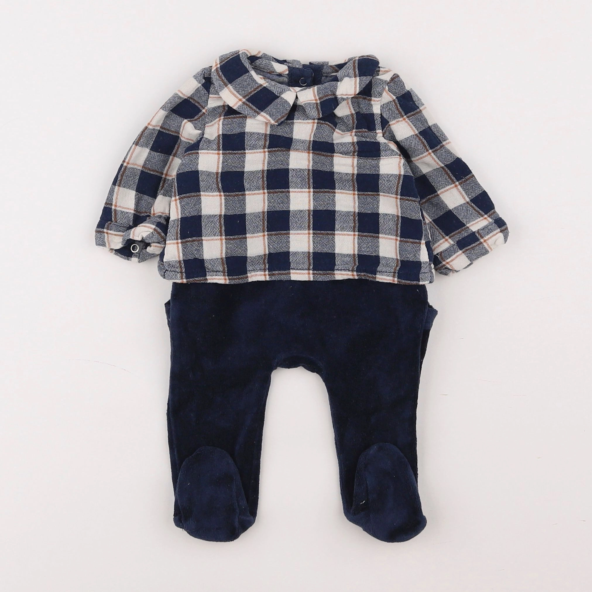 Vertbaudet - pyjama velours bleu - 1 mois