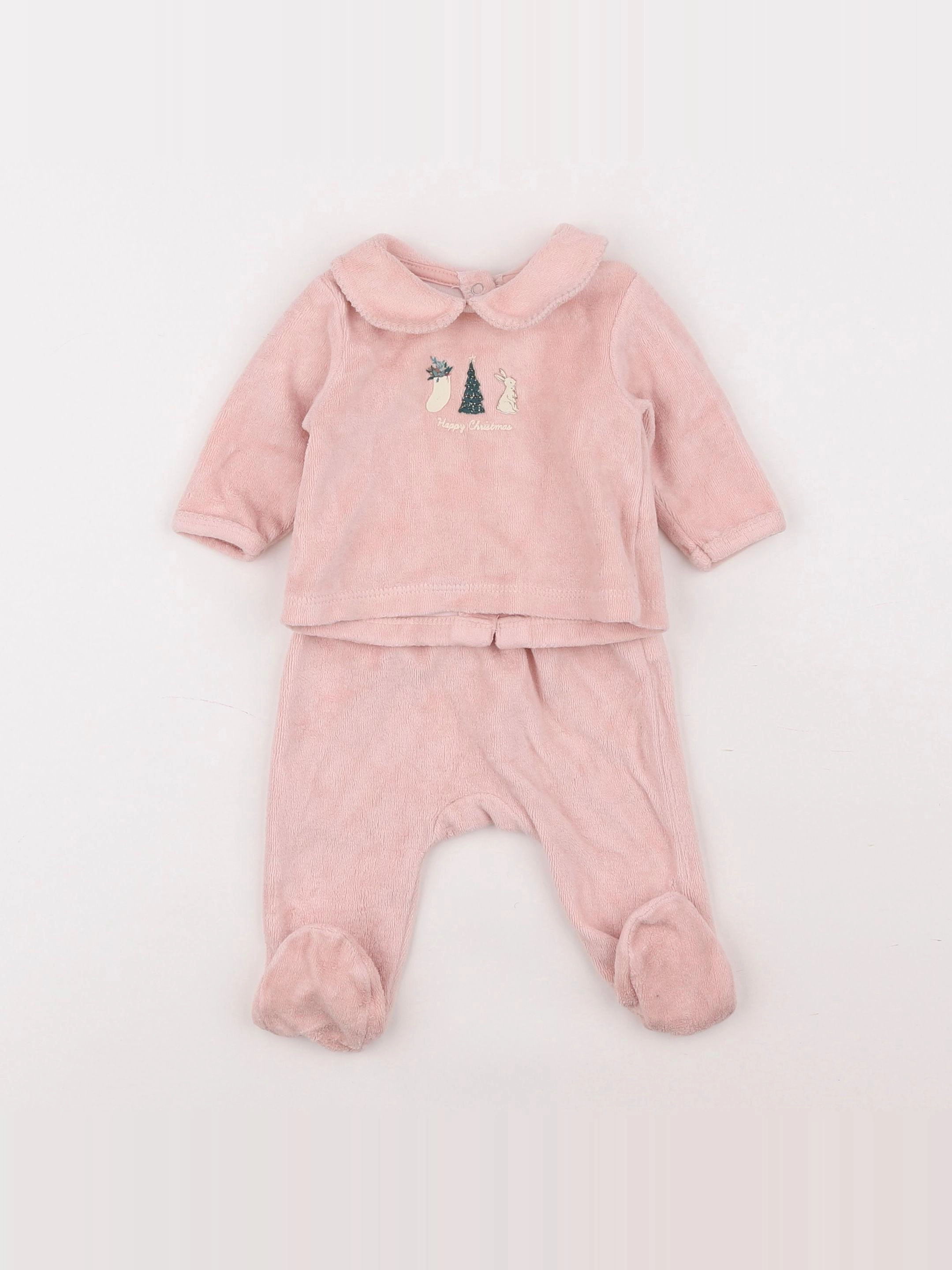 Vertbaudet - pyjama velours rose - 1 mois