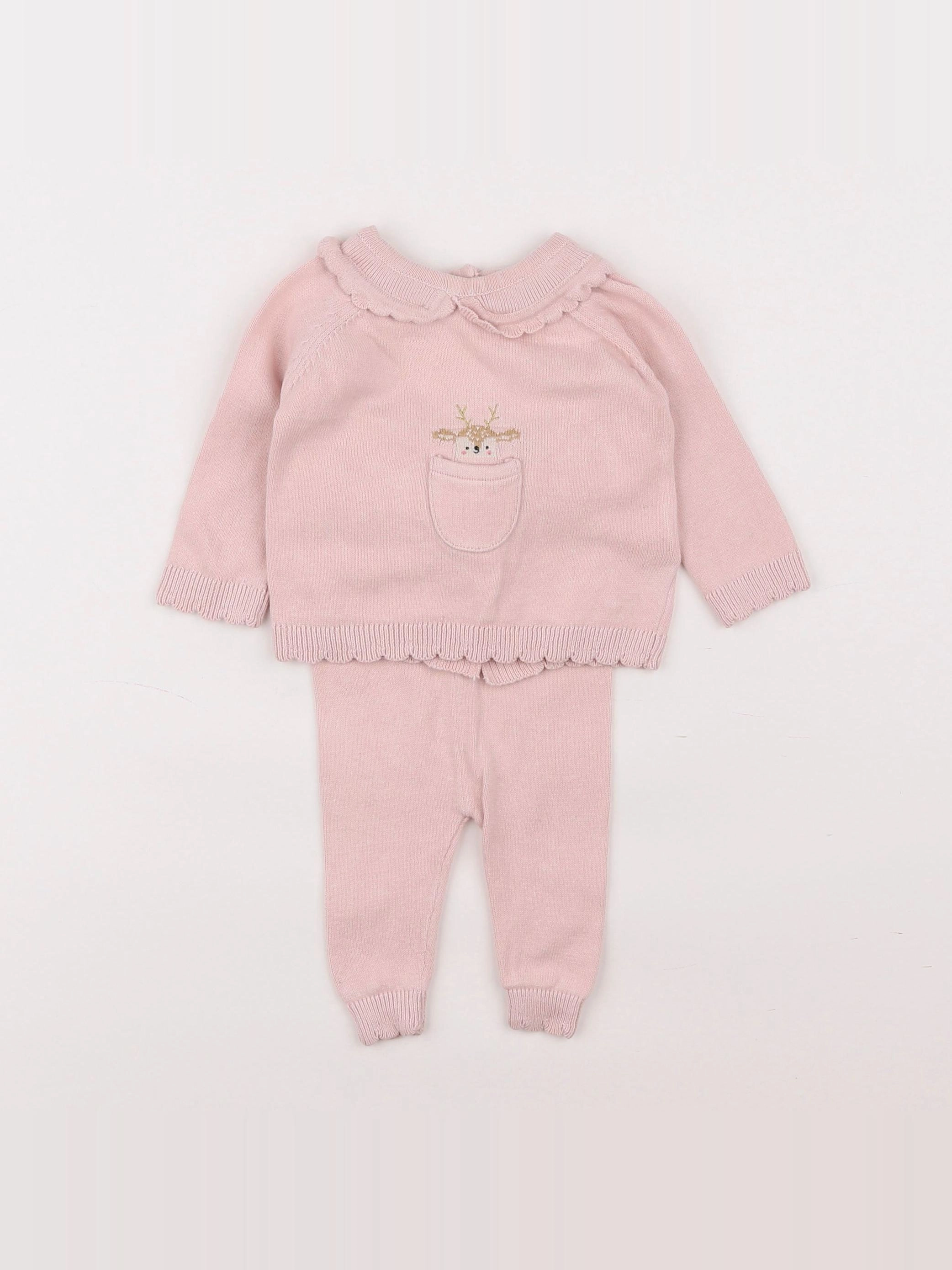 Vertbaudet - ensemble coton rose - 1 mois