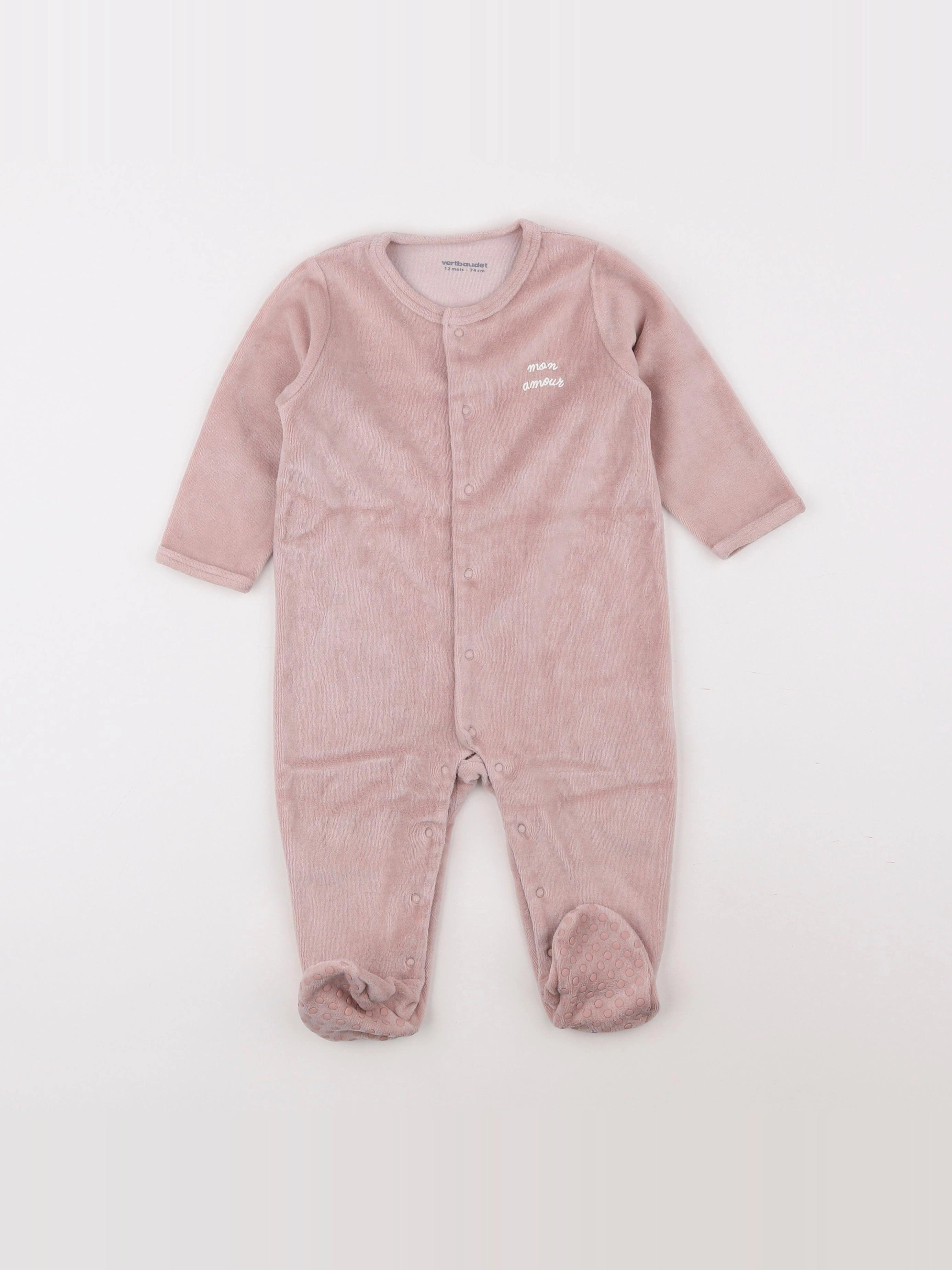 Vertbaudet - pyjama velours rose - 12 mois
