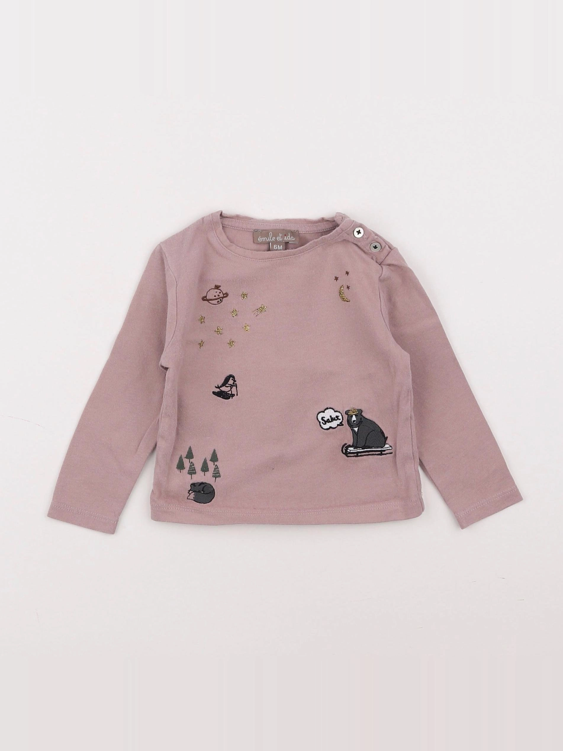 Emile et Ida - tee-shirt rose - 6 mois