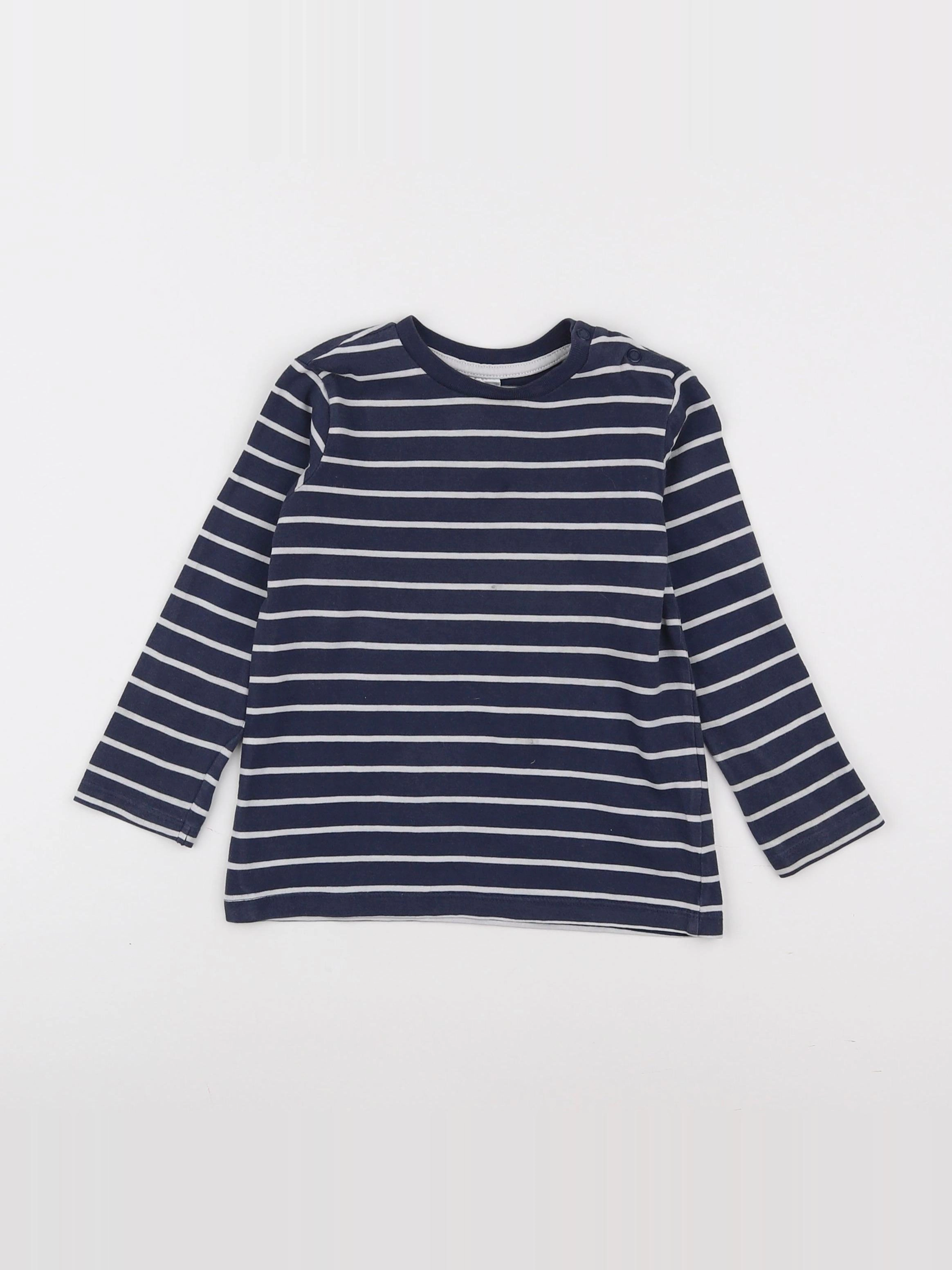 H&M - tee-shirt bleu, blanc - 12/18 mois