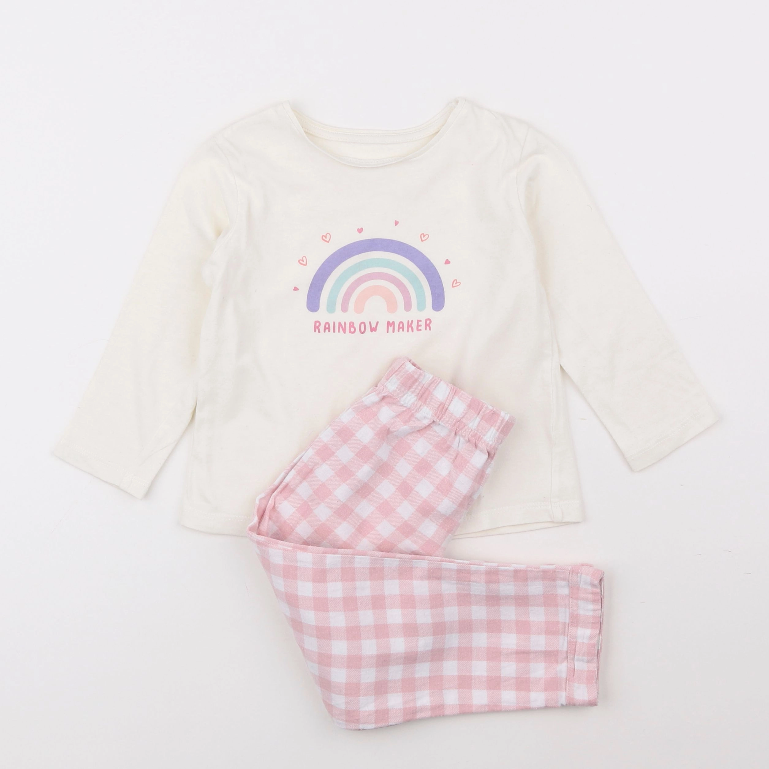 Vertbaudet - pyjama coton blanc, rose - 3 ans