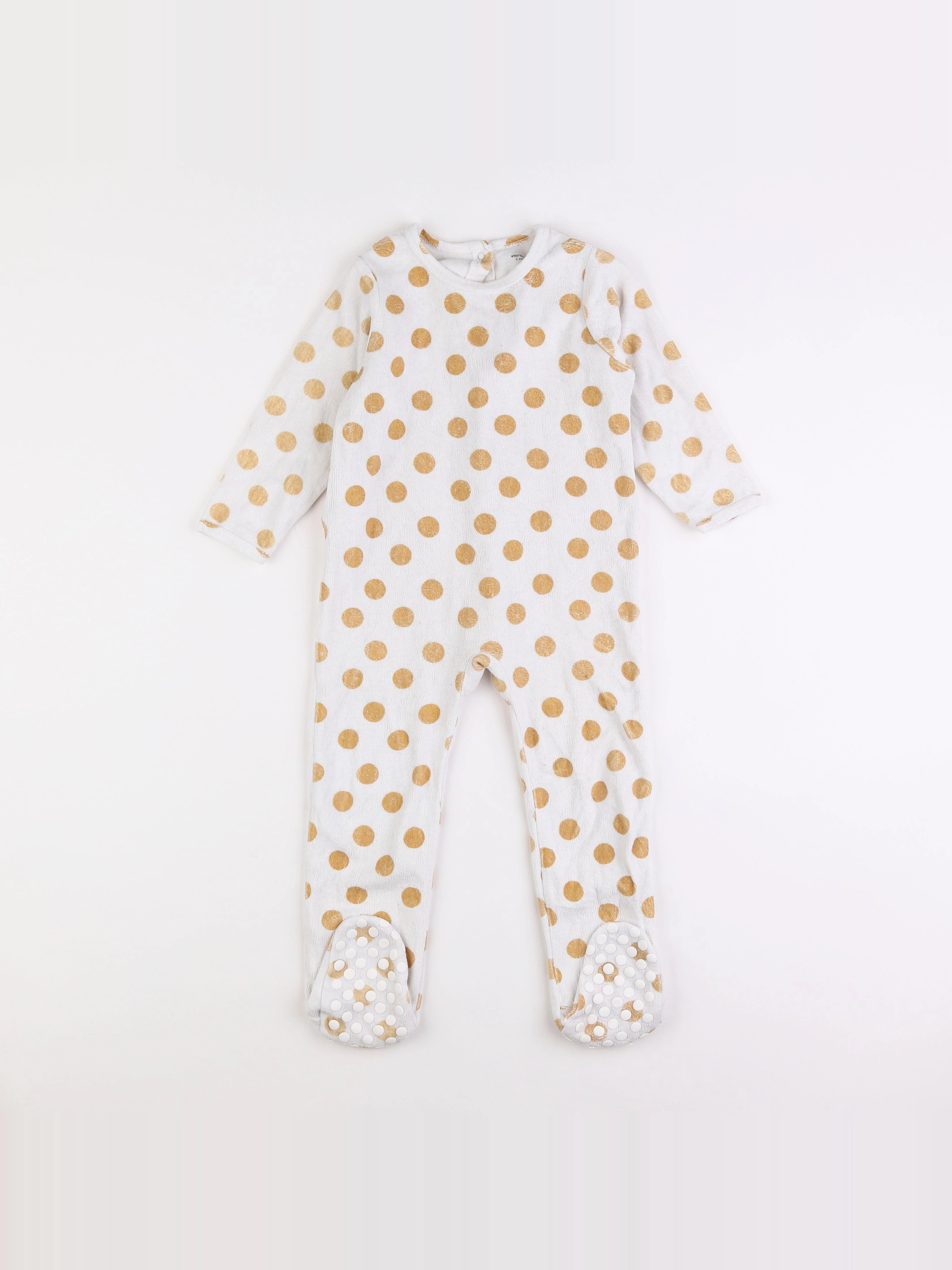Vertbaudet - pyjama velours jaune, blanc - 3 ans