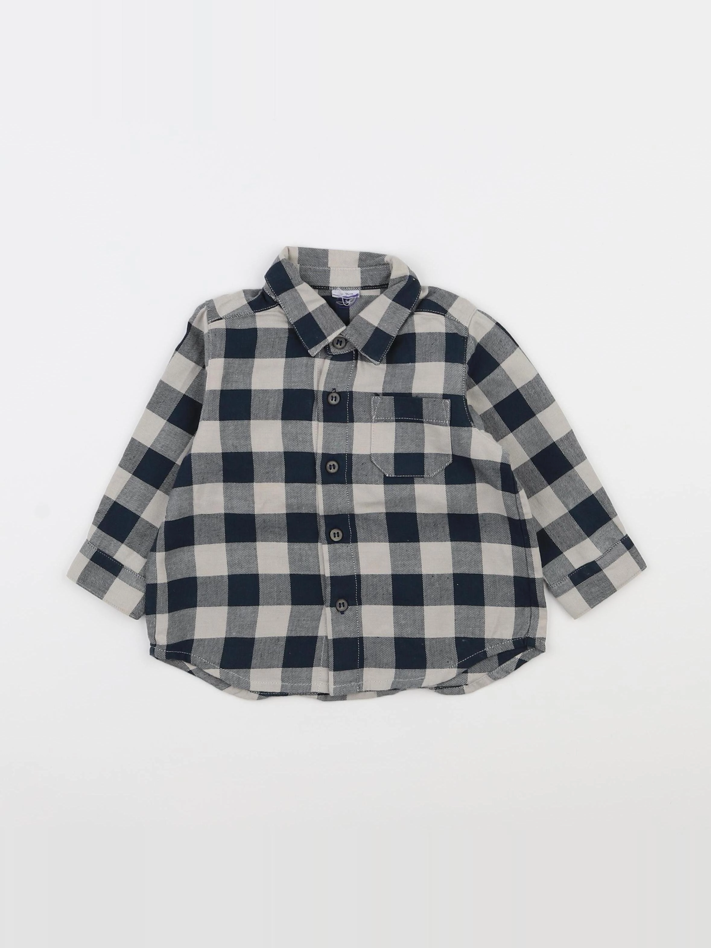 Petit Bateau - chemise bleu, beige - 12 mois