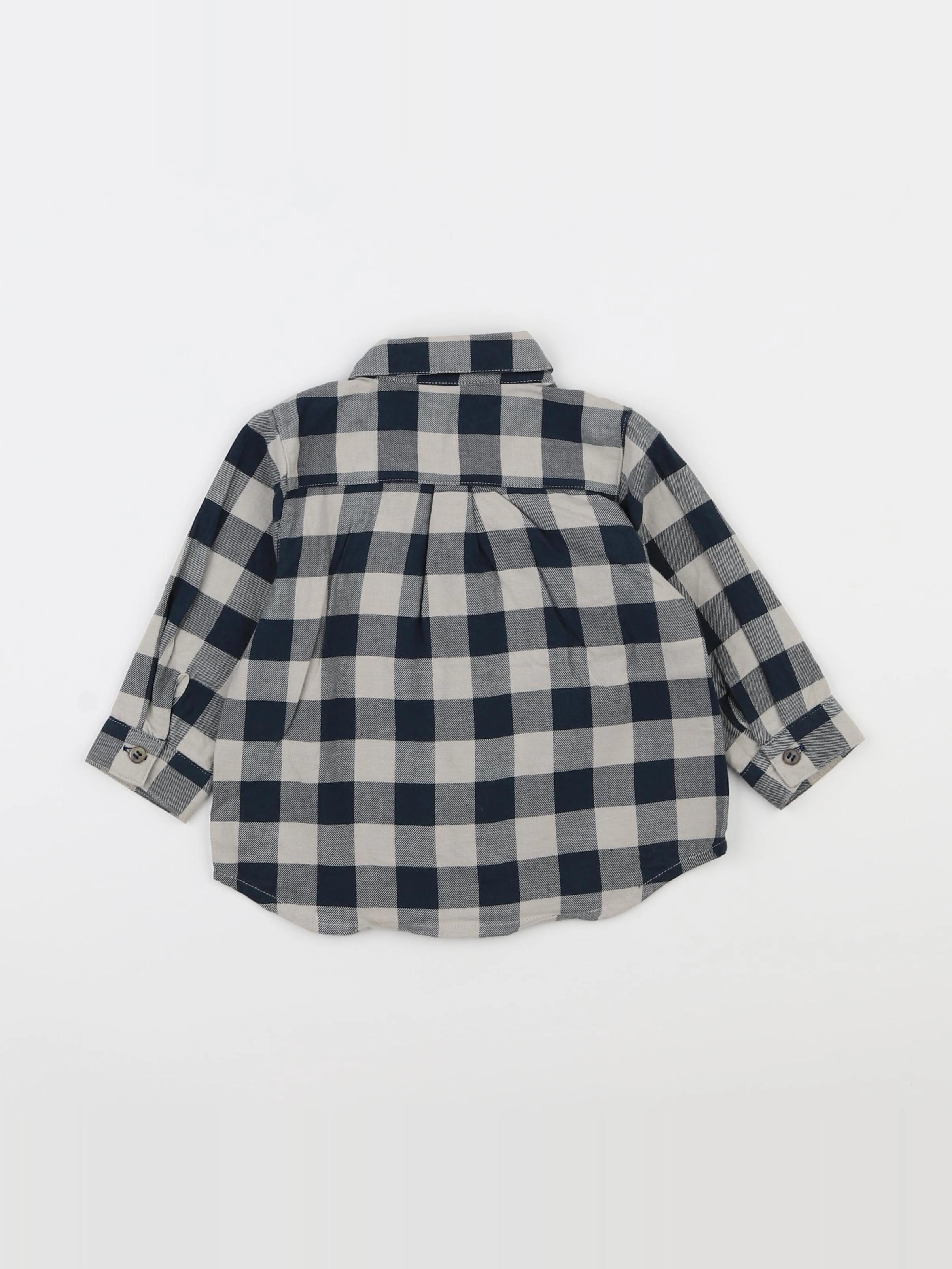 Petit Bateau - chemise bleu, beige - 12 mois