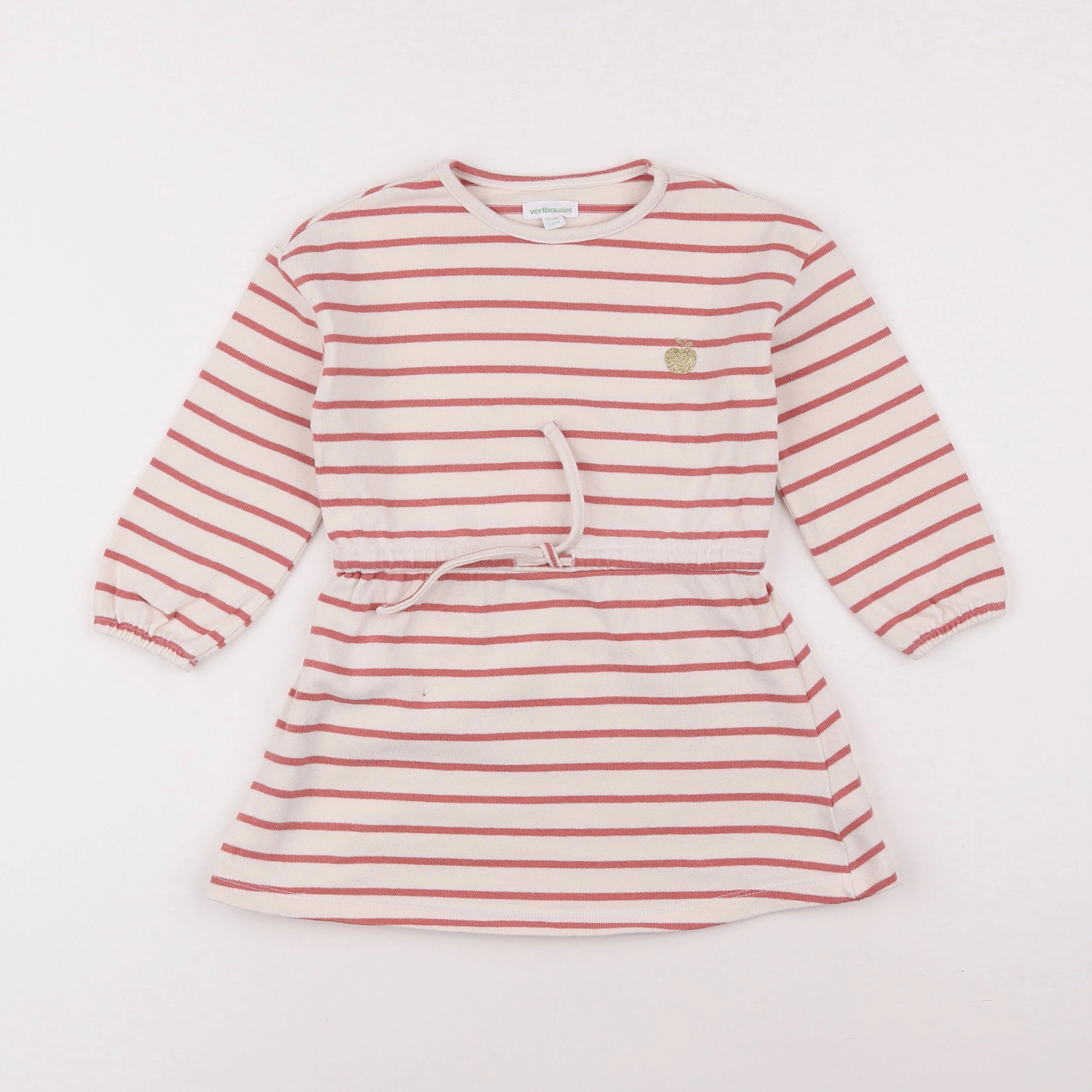 Vertbaudet - robe beige, rose - 3 ans
