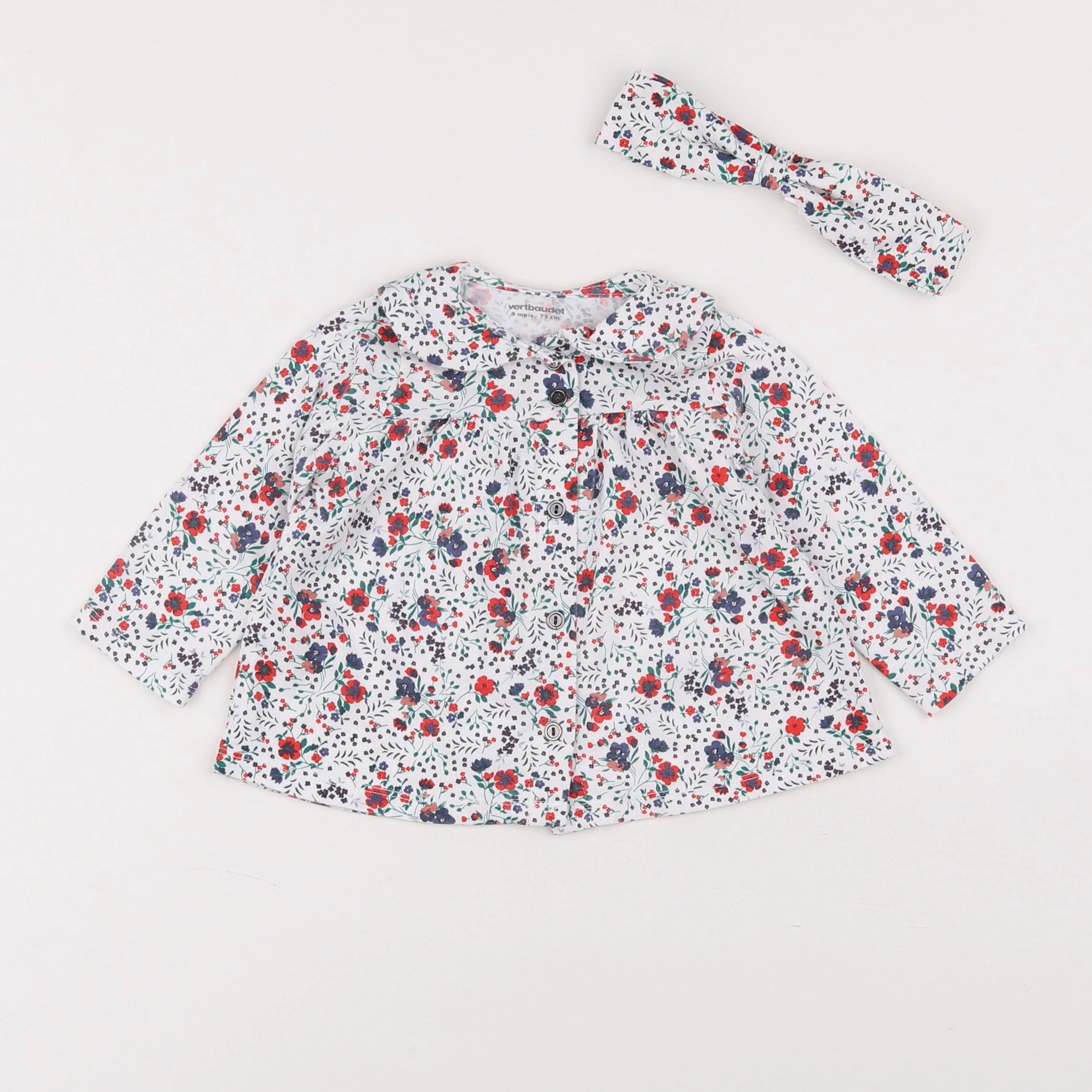 Vertbaudet - tee-shirt blanc, bleu - 9 mois
