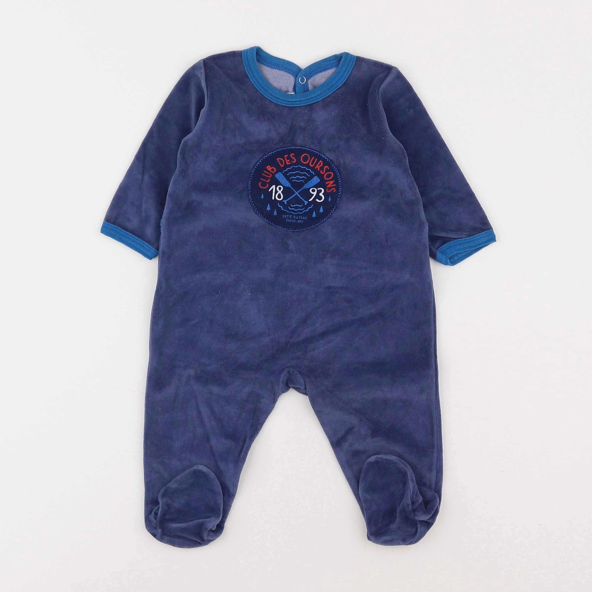 Petit Bateau - pyjama velours bleu - 6 mois