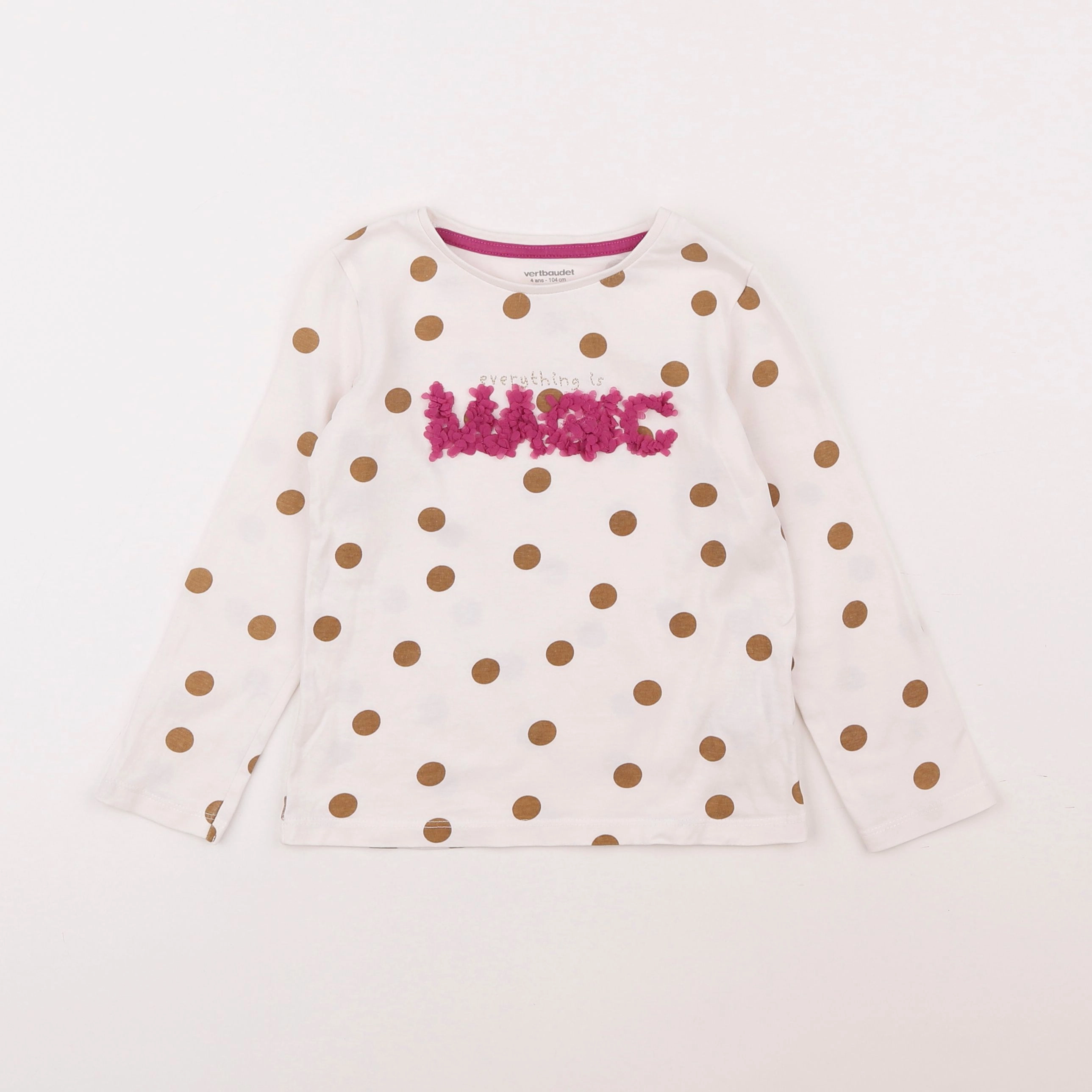Vertbaudet - tee-shirt beige, marron - 4 ans