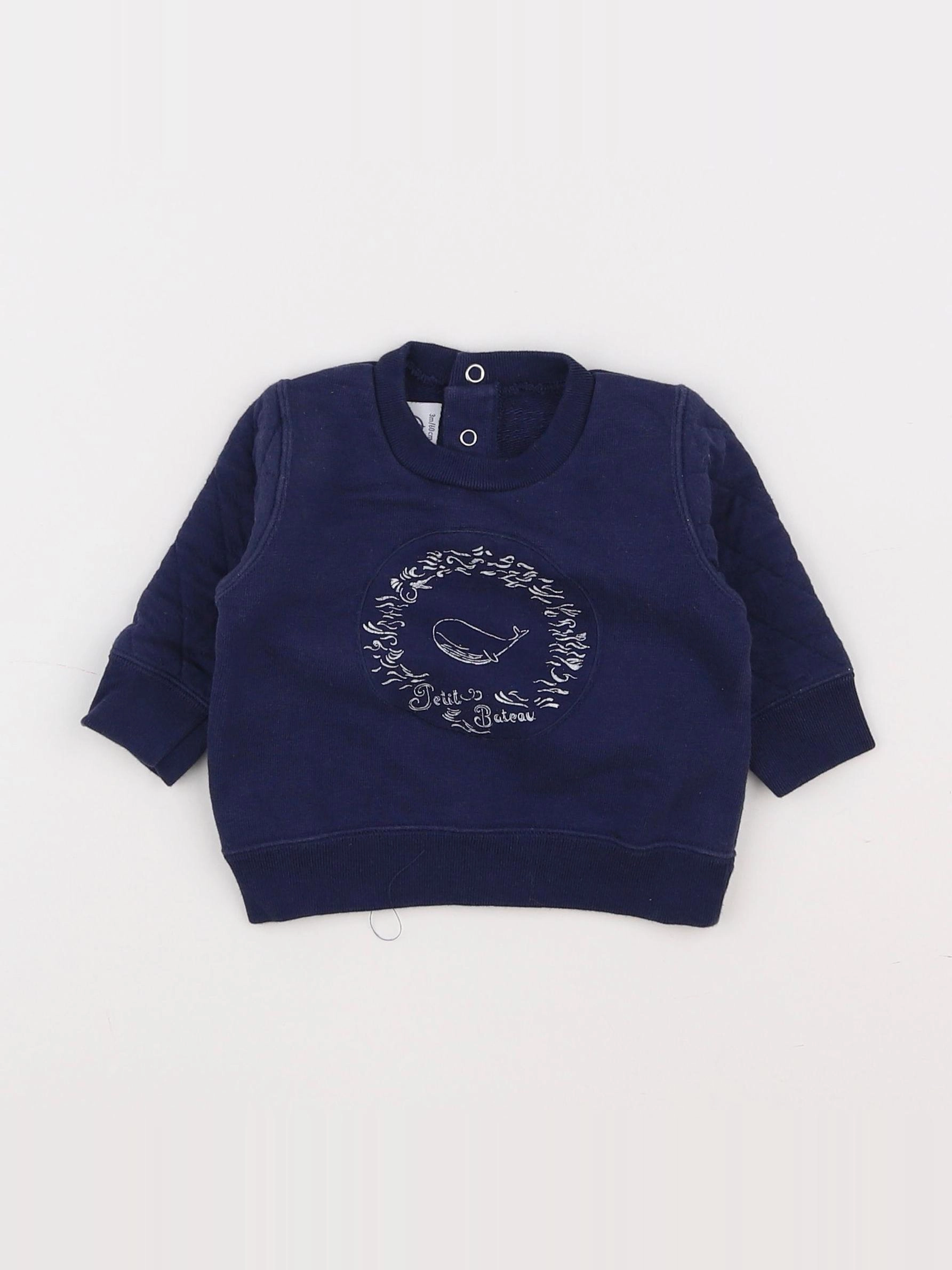 Petit Bateau - sweat bleu - 3 mois