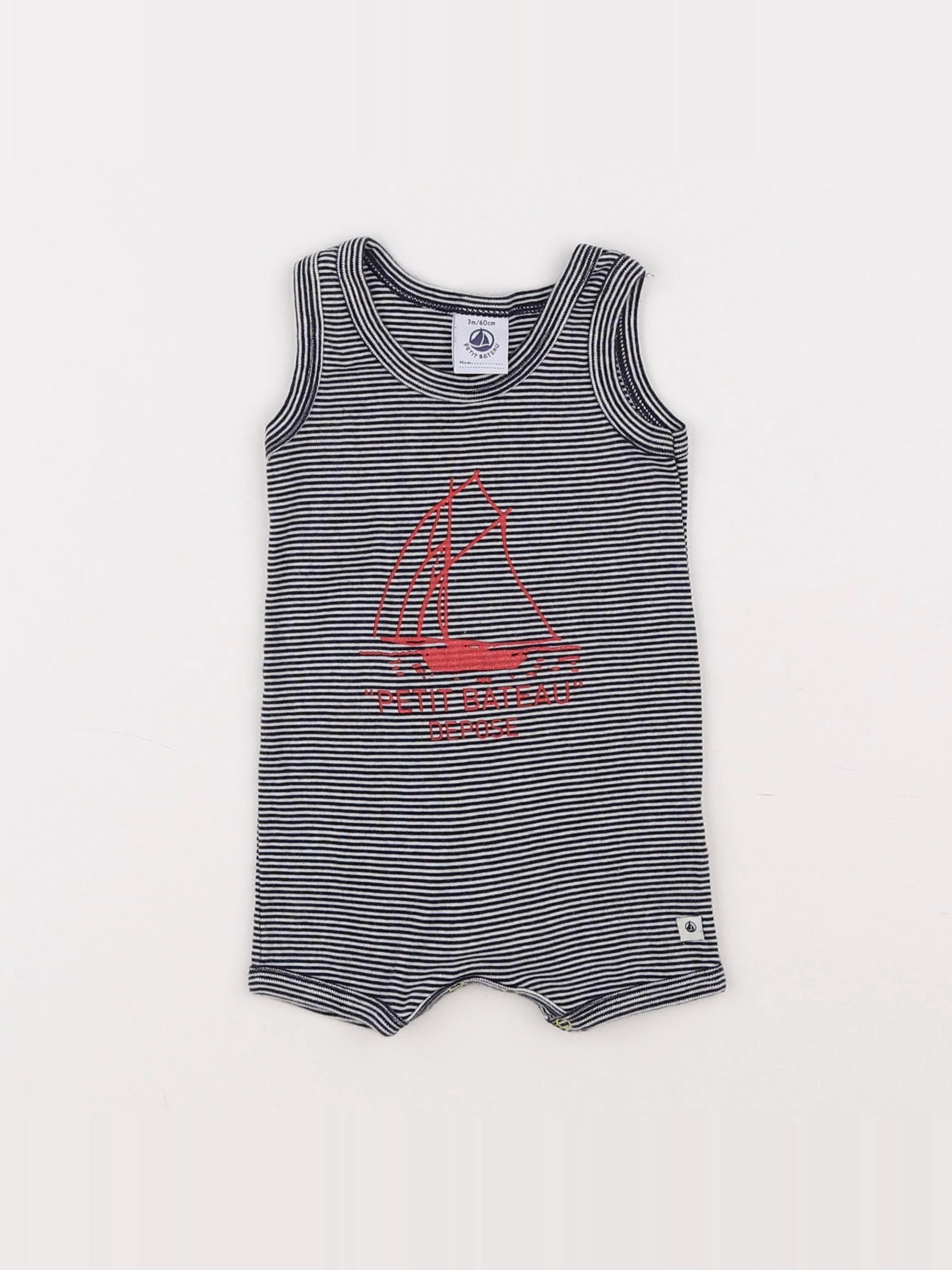 Petit Bateau - pyjama coton blanc, bleu - 3 mois