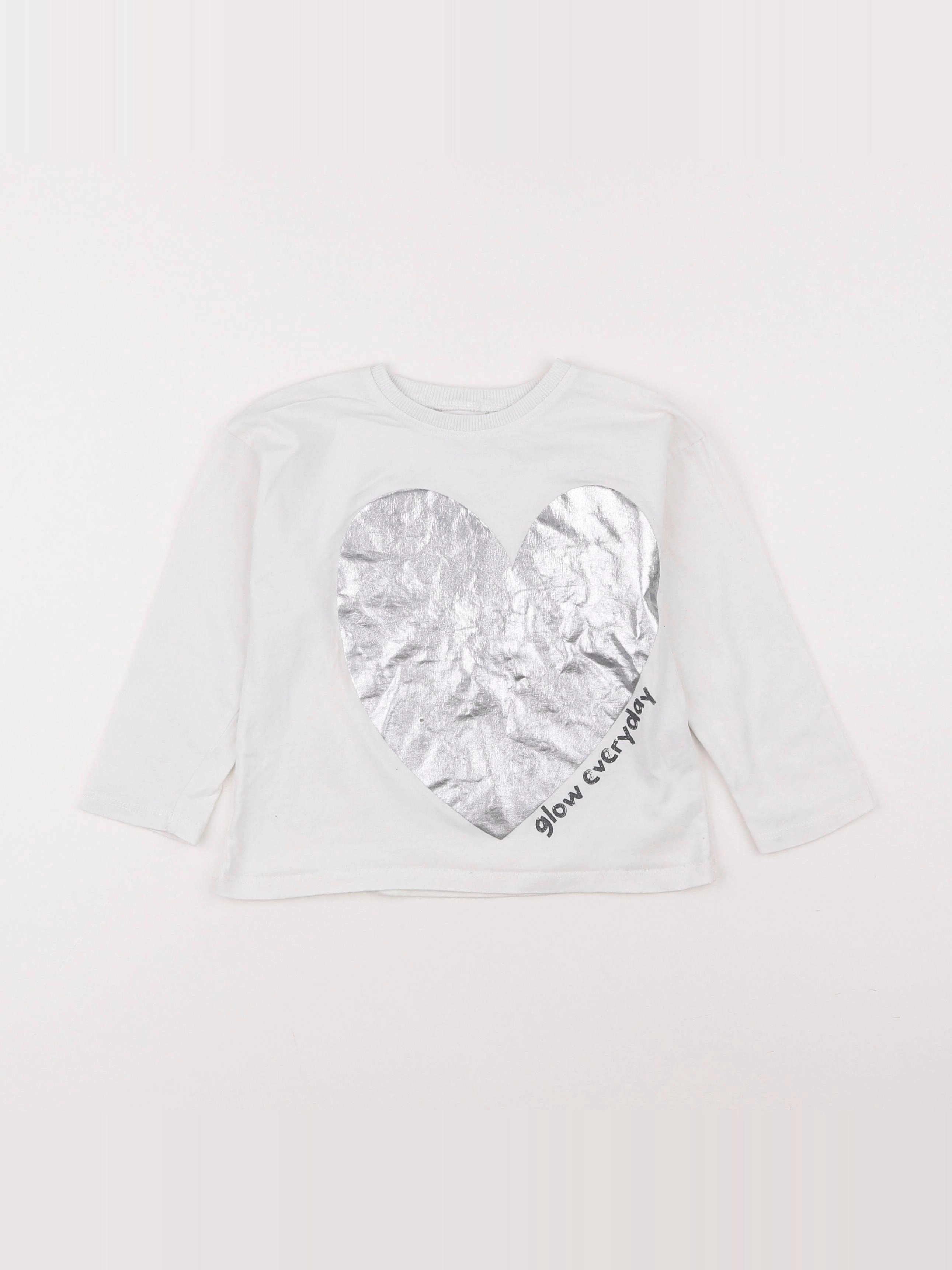 Zara - tee-shirt blanc, argent - 2/3 ans