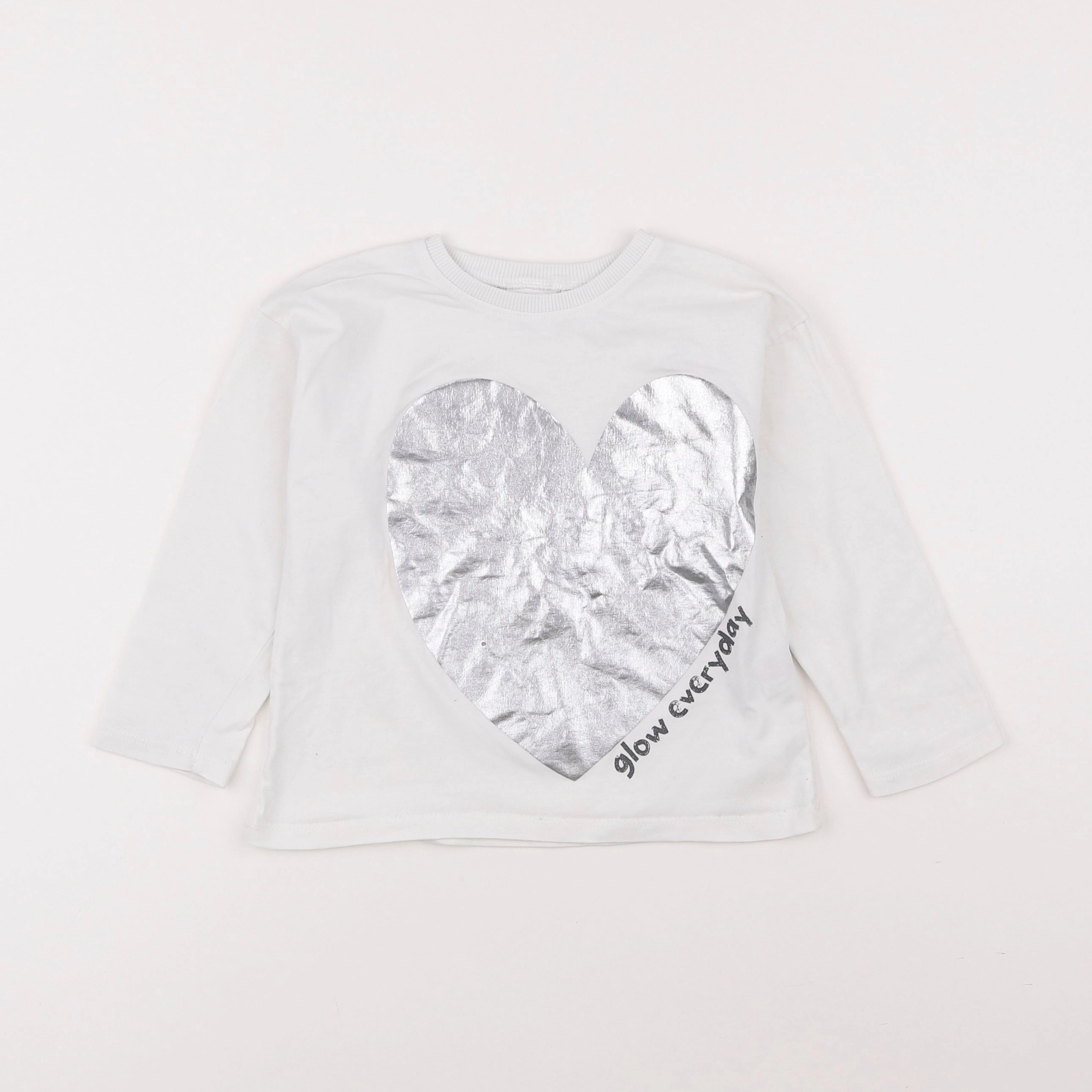 Zara - tee-shirt blanc, argent - 2/3 ans