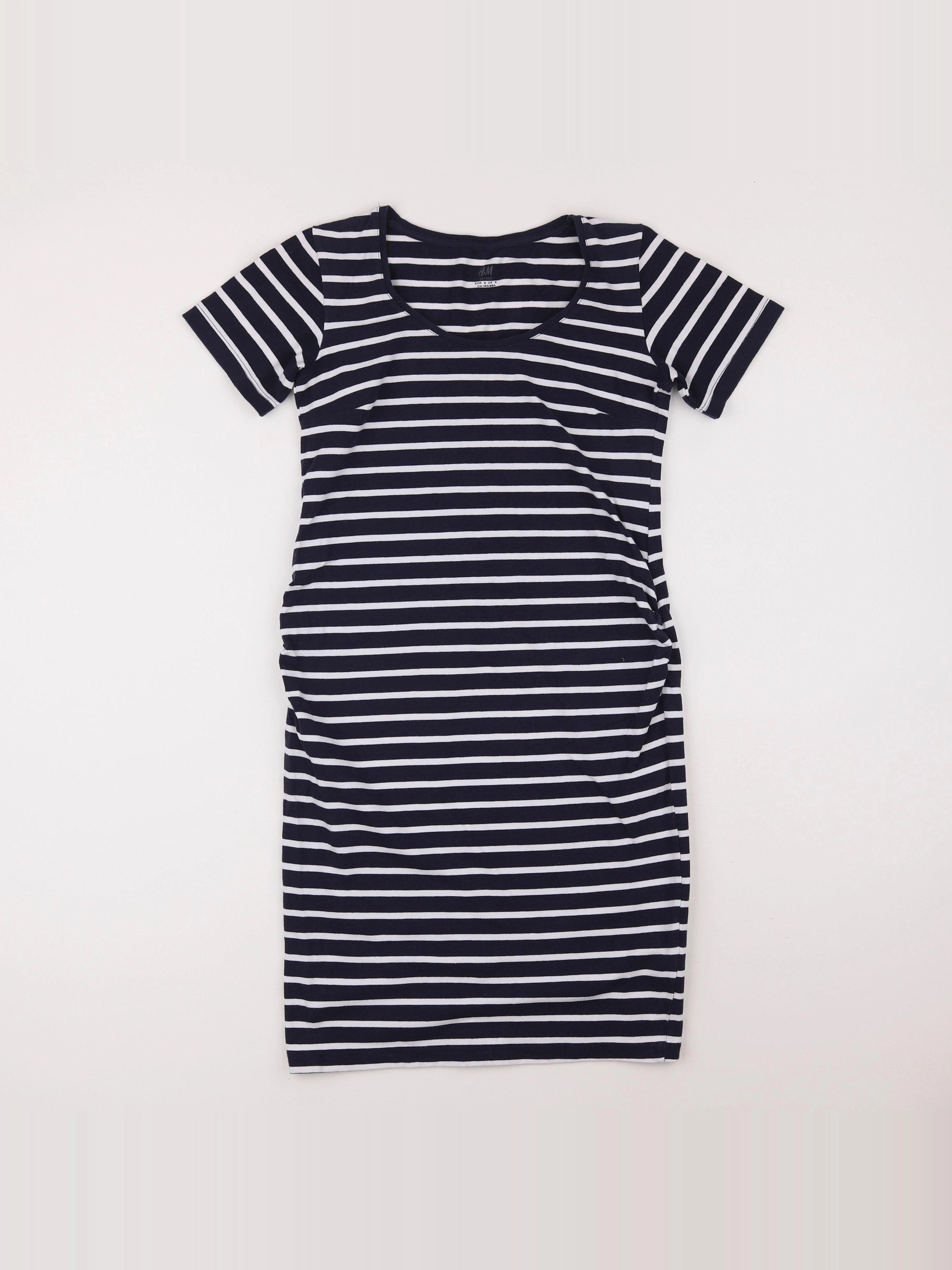 H&M - robe grossesse bleu, blanc - s