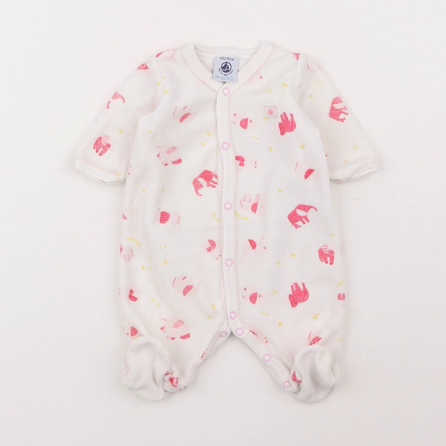 Petit Bateau - pyjama velours blanc, rose - 0 mois