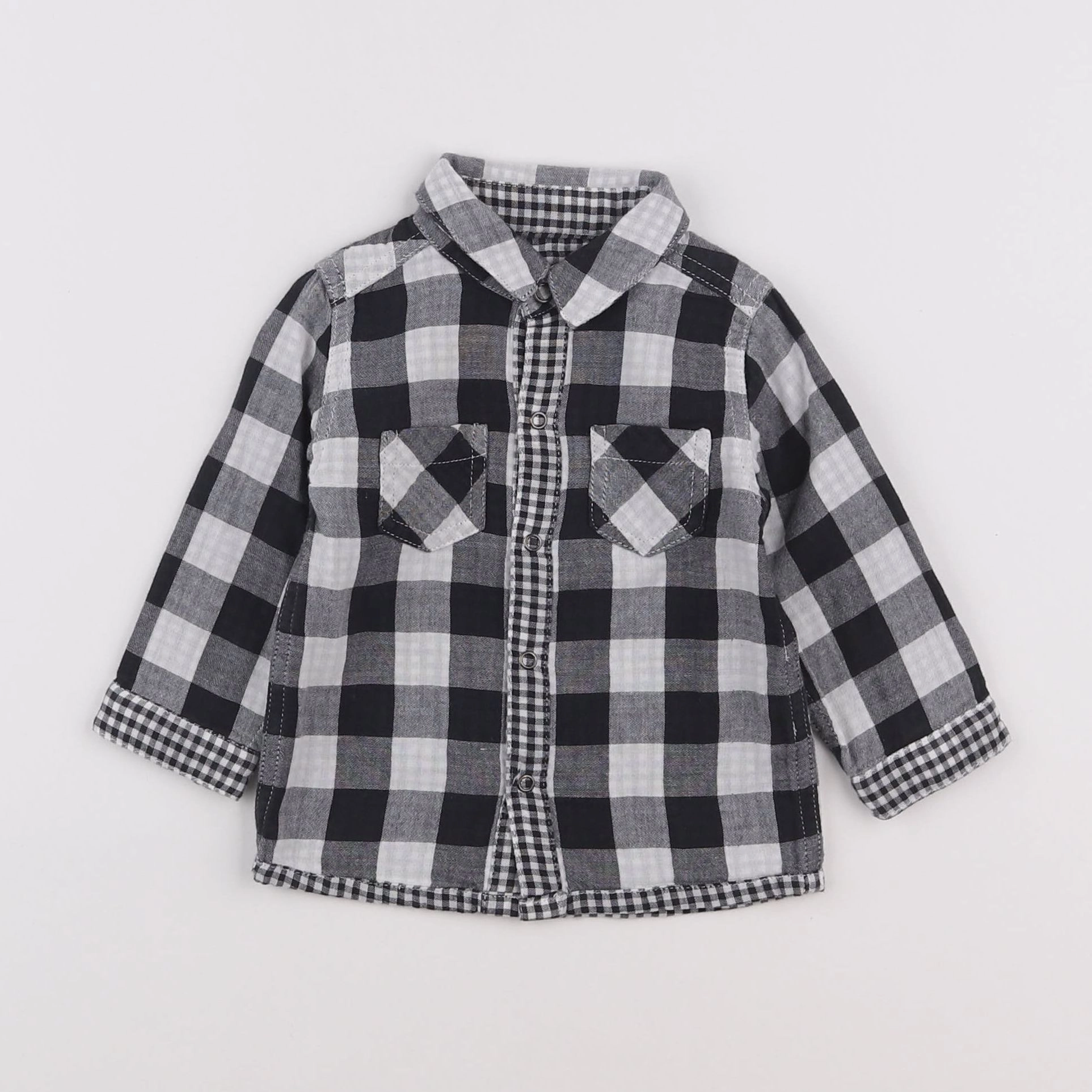 Vertbaudet - chemise réversible blanc, noir - 9 mois