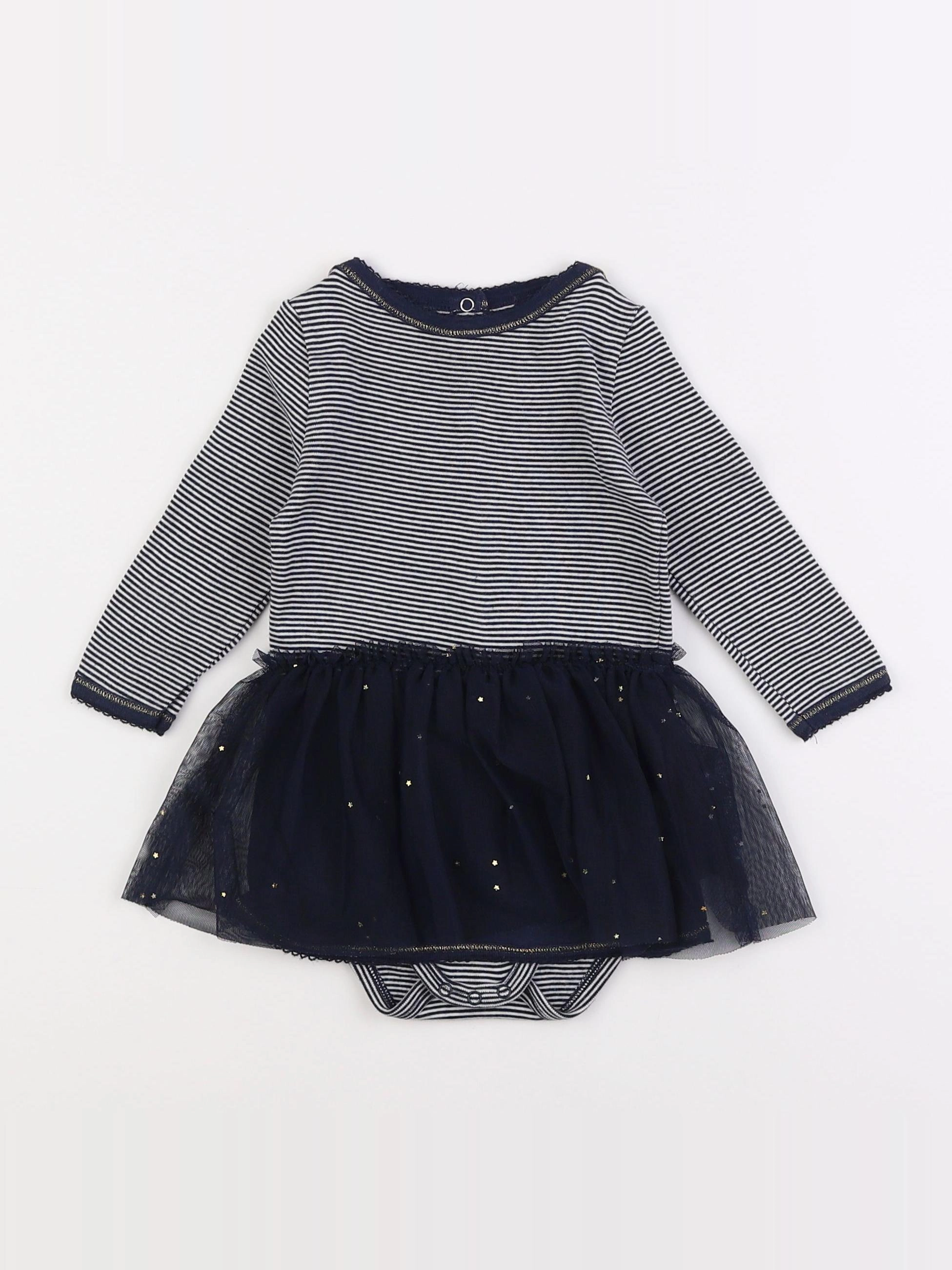 Petit Bateau - body robe bleu, or - 12 mois