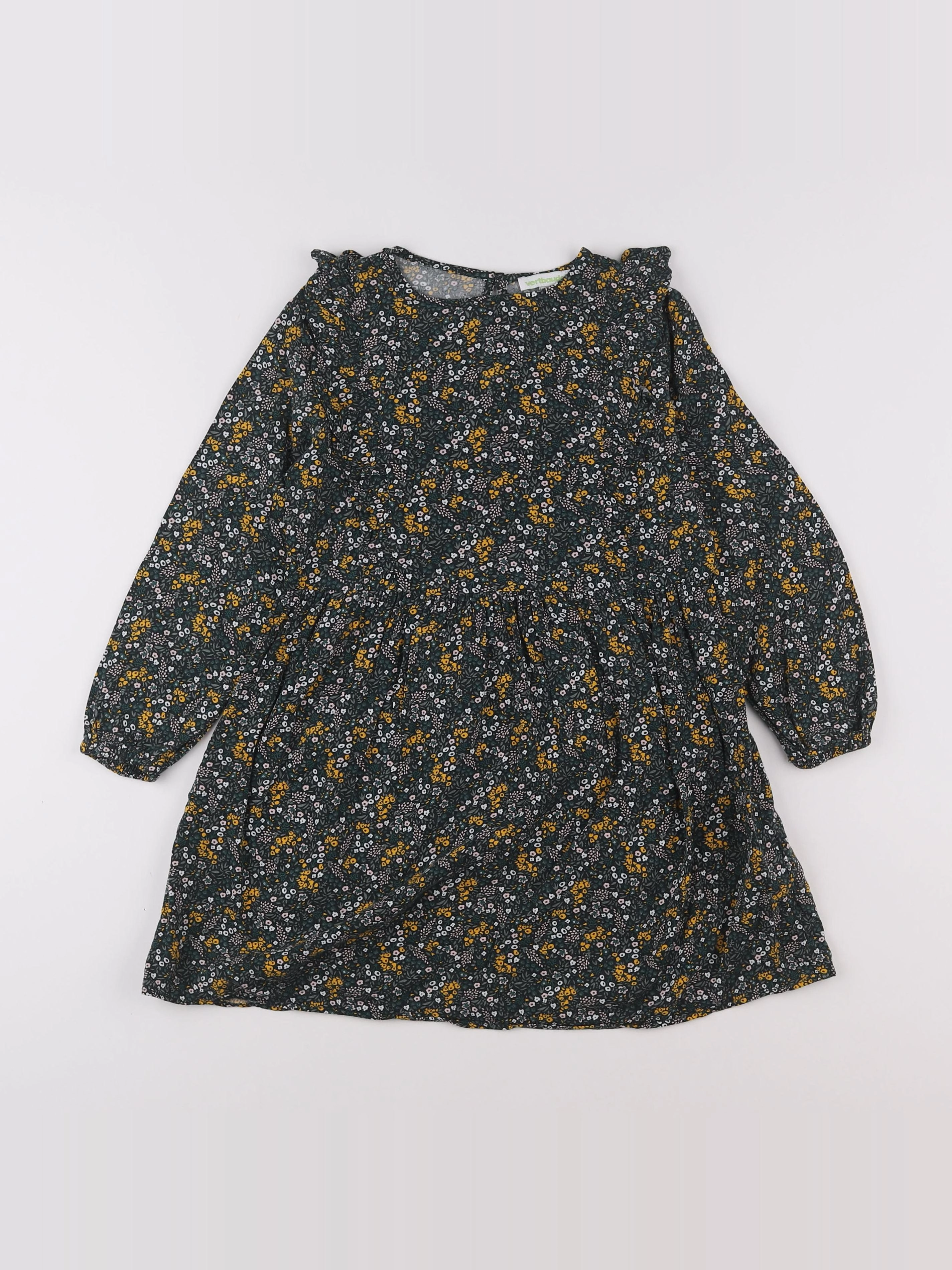 Vertbaudet - robe vert, jaune - 7 ans