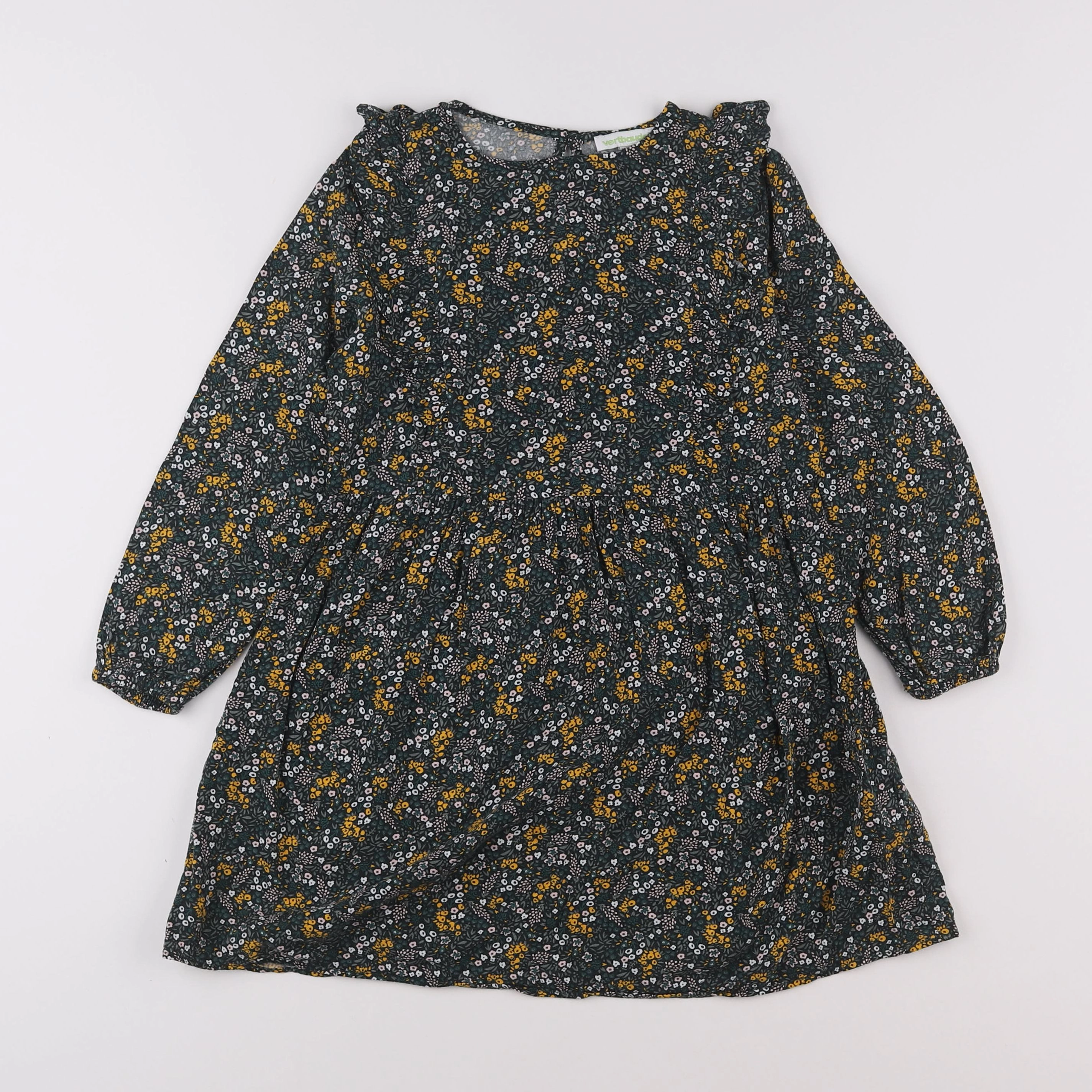 Vertbaudet - robe vert, jaune - 7 ans