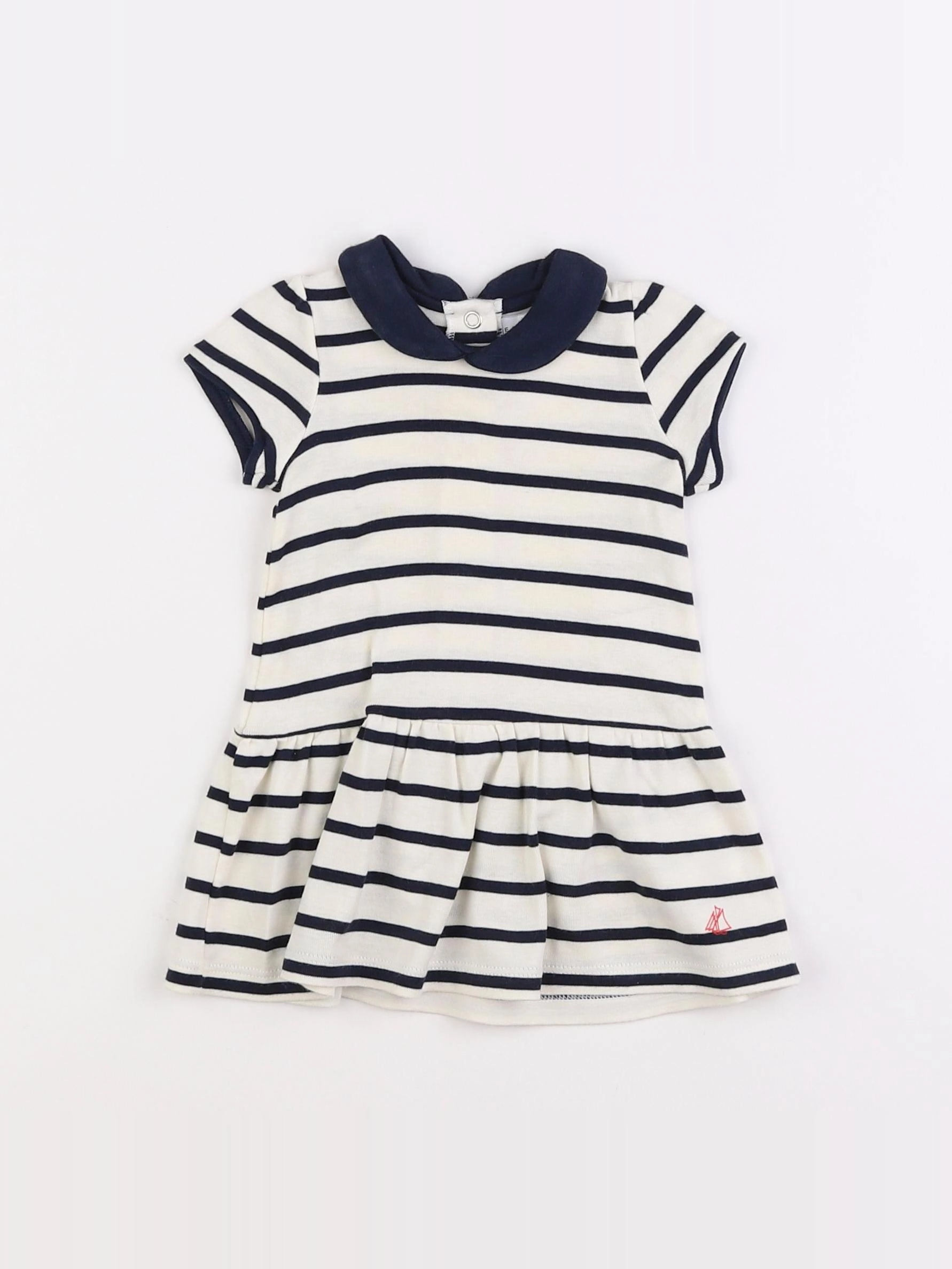 Petit Bateau - robe blanc, bleu - 6 mois