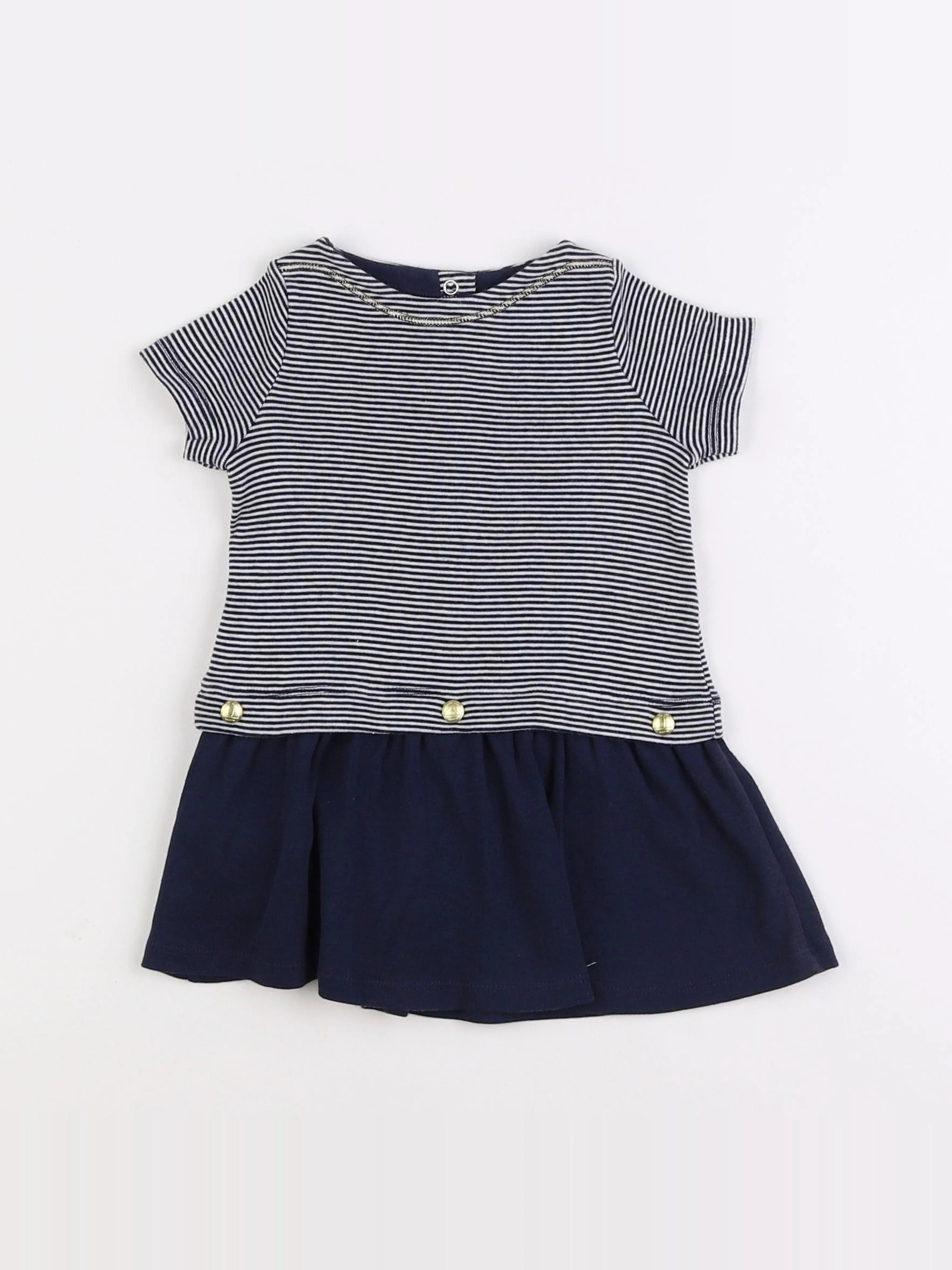 Petit Bateau - robe blanc, bleu - 6 mois
