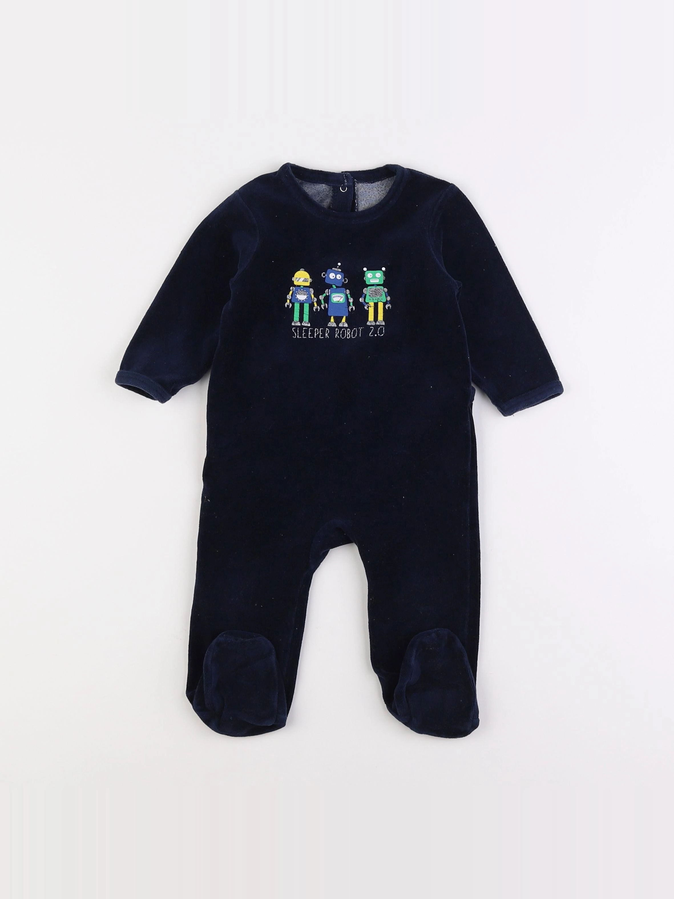 Vertbaudet - pyjama velours bleu - 6/9 mois