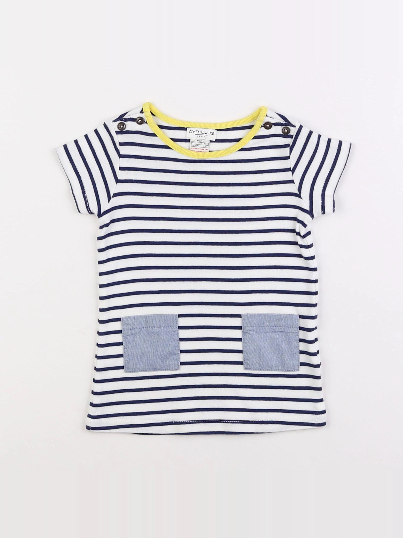 Cyrillus - robe bleu, blanc - 9 mois