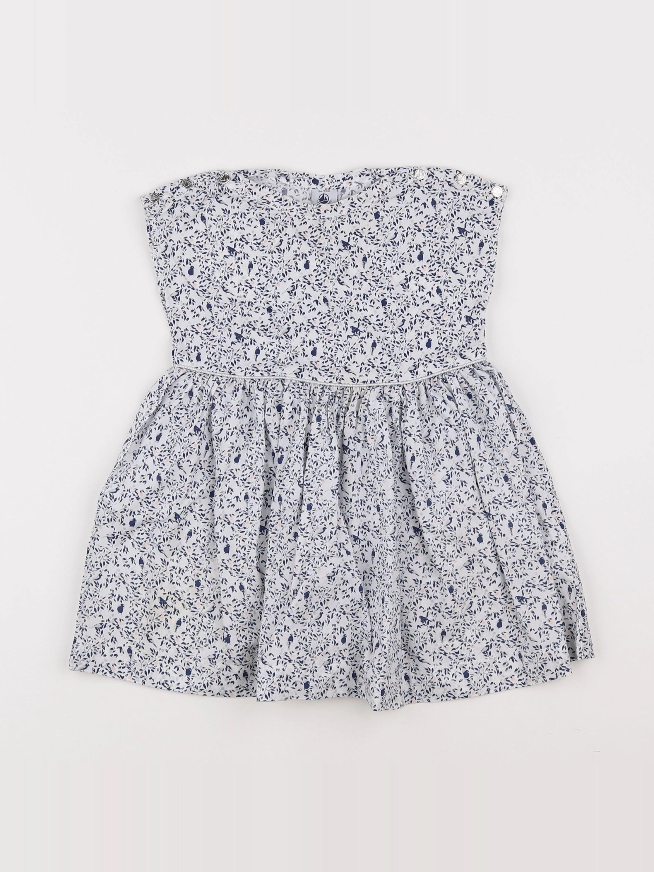 Petit Bateau - robe blanc, bleu - 18 mois