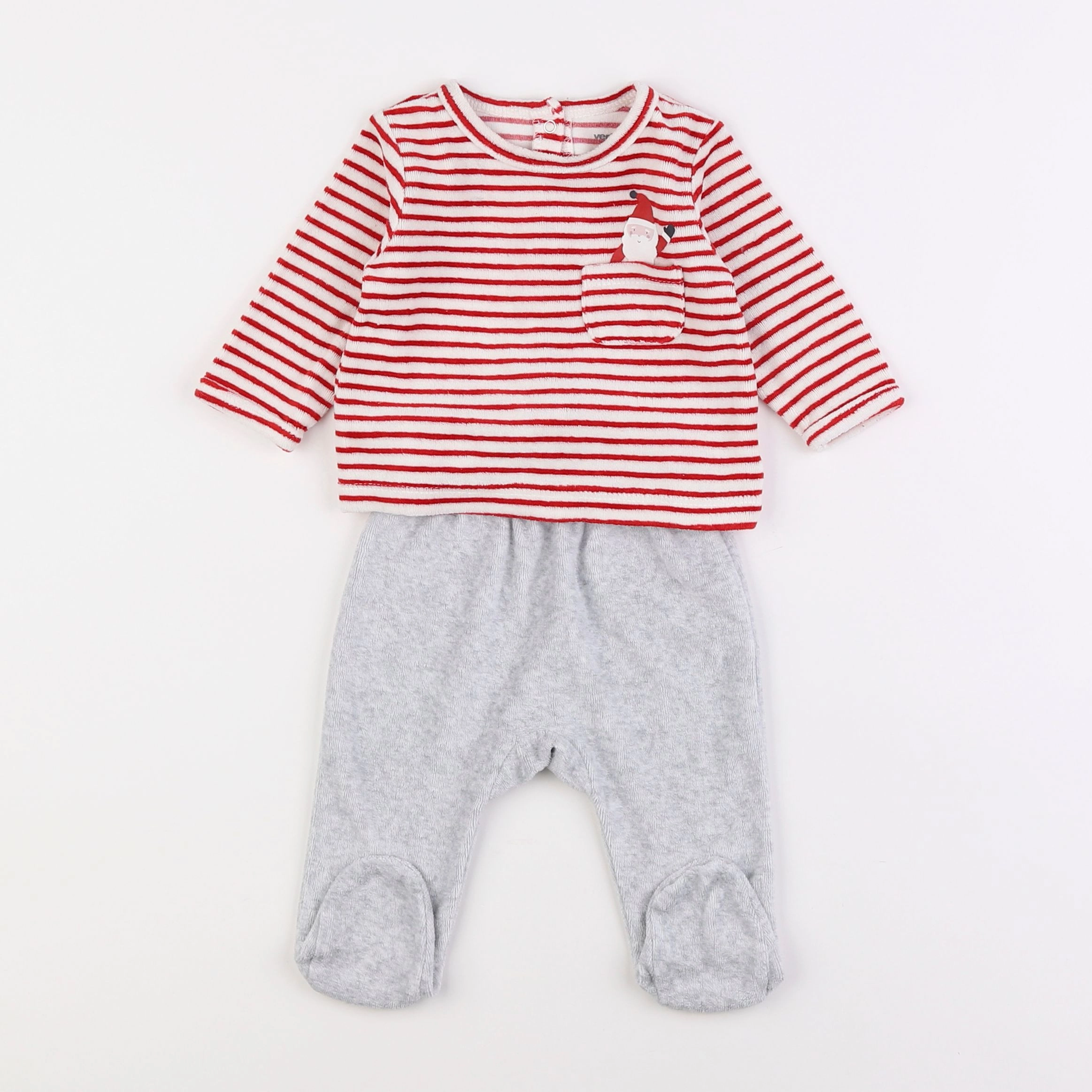 Vertbaudet - pyjama velours rouge, gris - 3 mois
