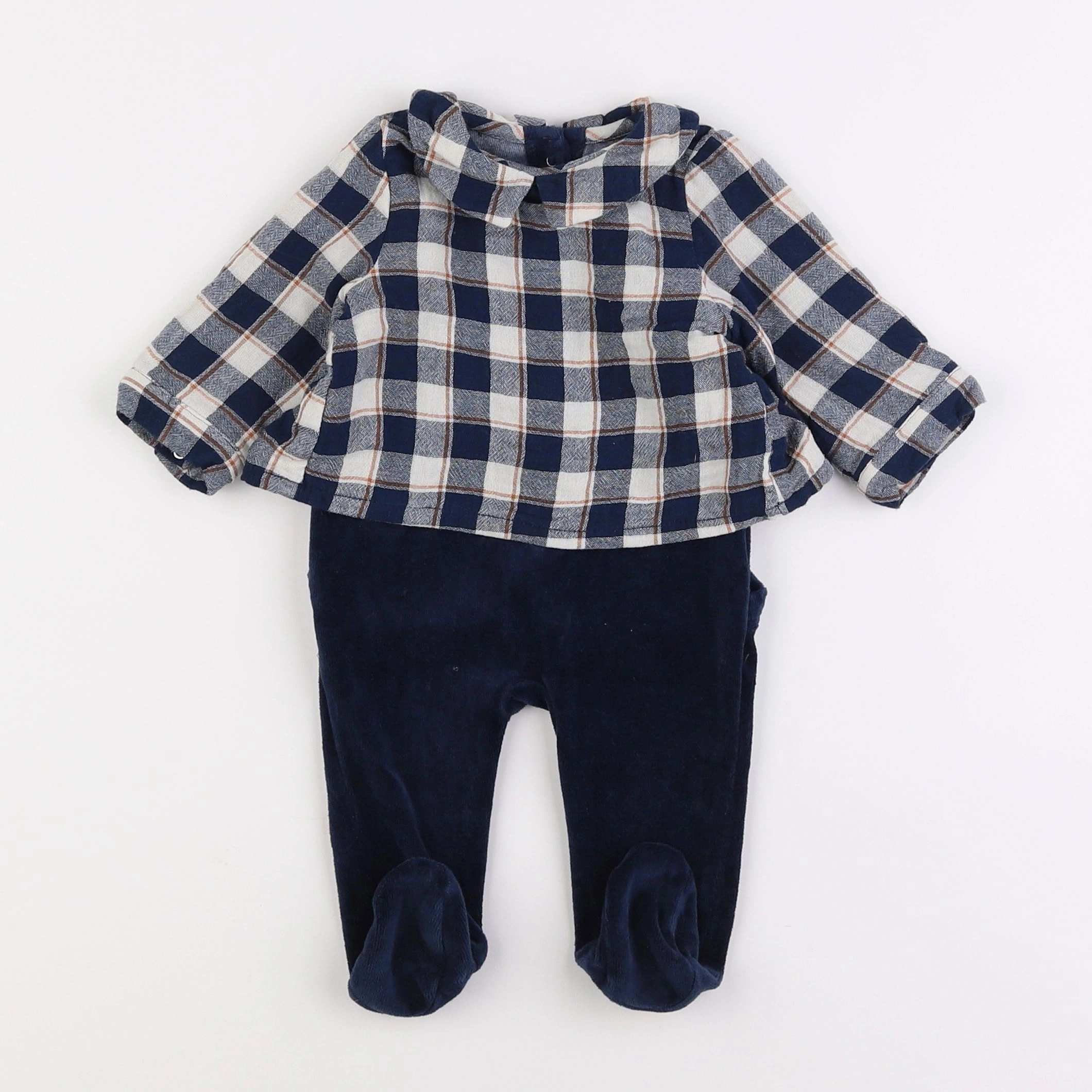 Vertbaudet - pyjama velours bleu - 3 mois