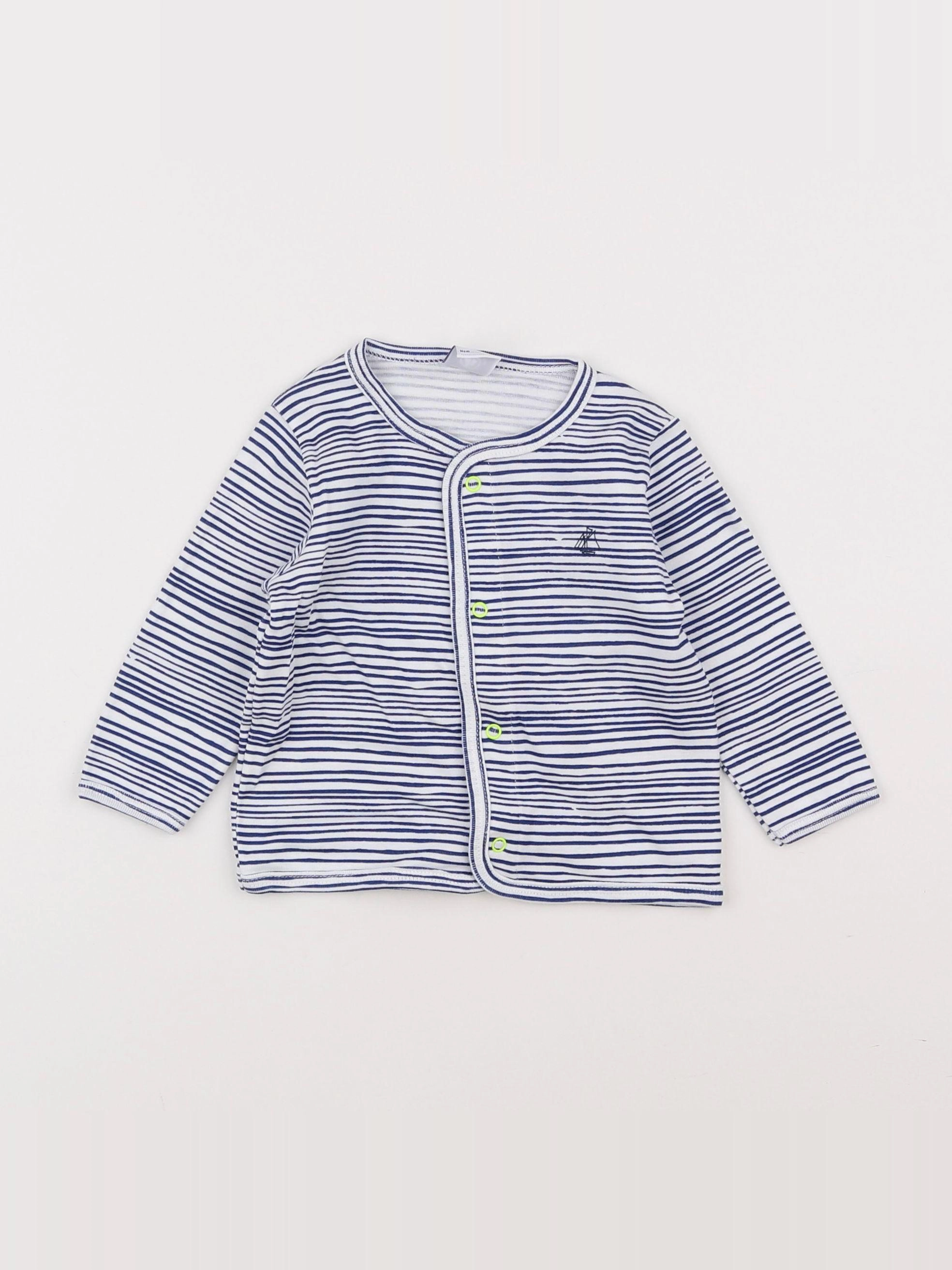 Petit Bateau - tee-shirt blanc, bleu - 6 mois