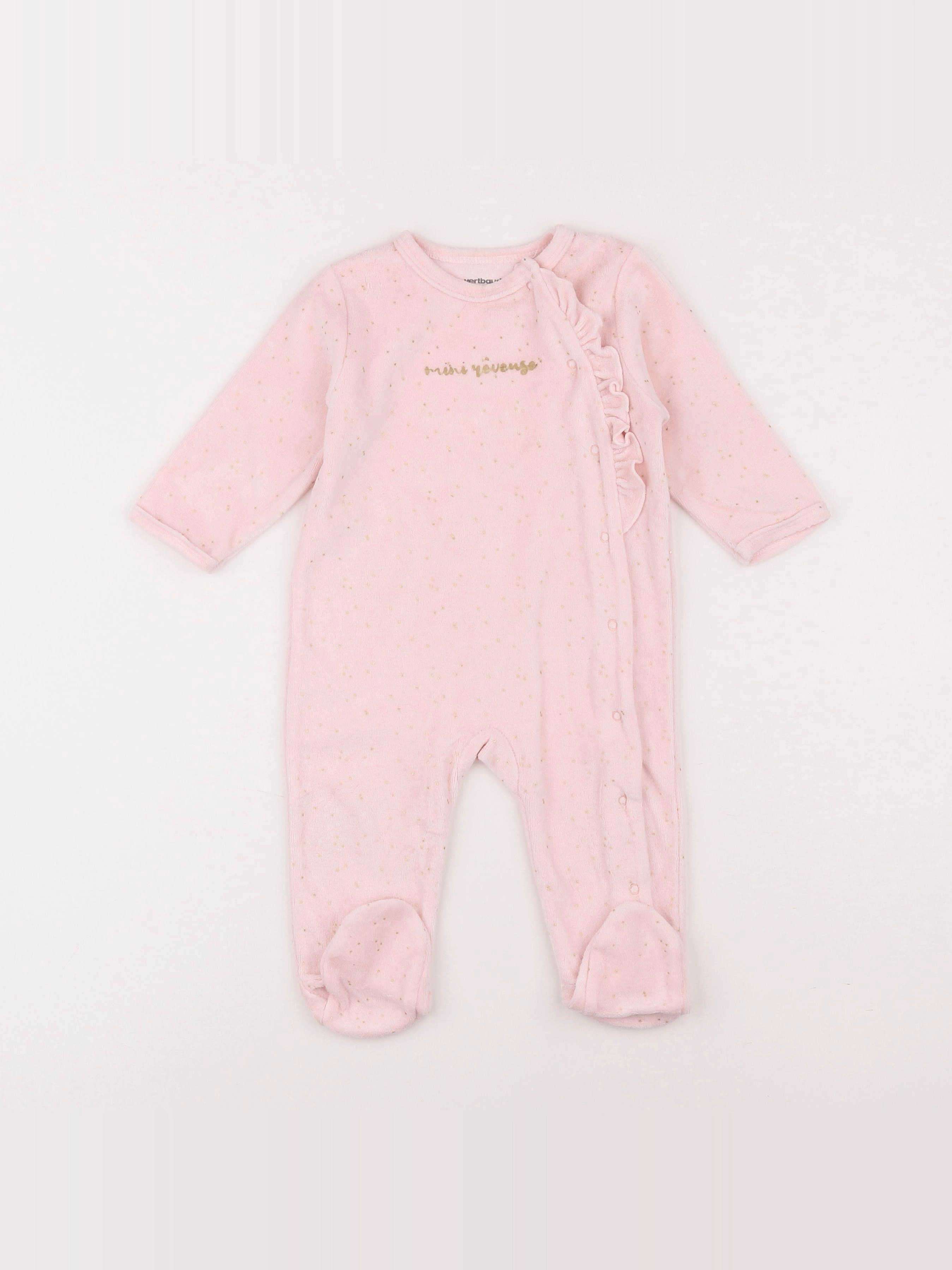 Vertbaudet - pyjama velours rose - 9 mois