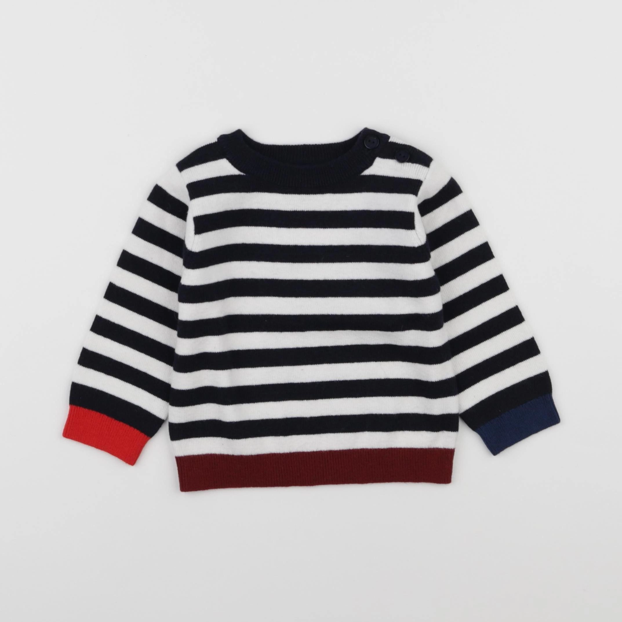 Jacadi - pull blanc, bleu - 12 mois