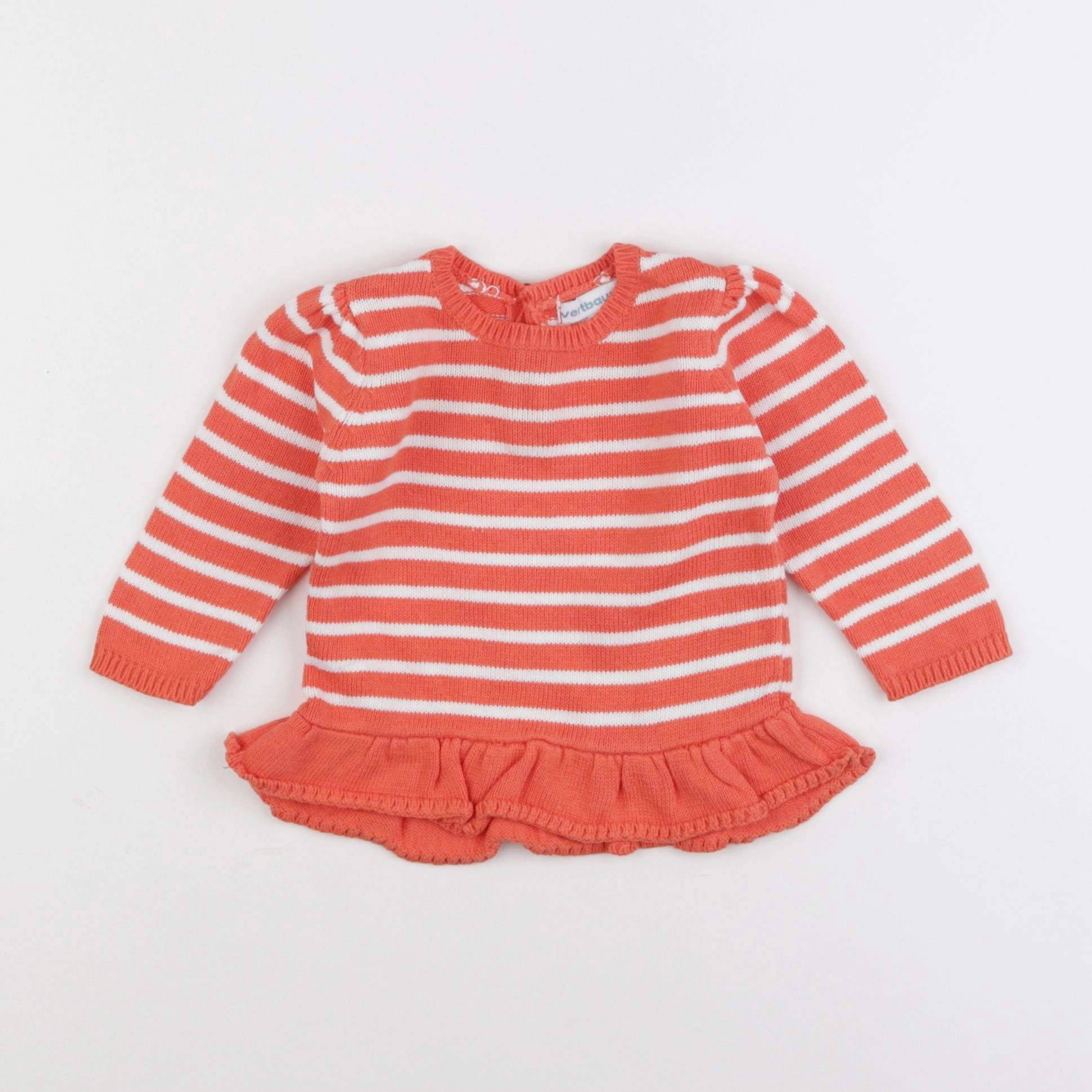 Vertbaudet - pull orange, blanc - 6 mois