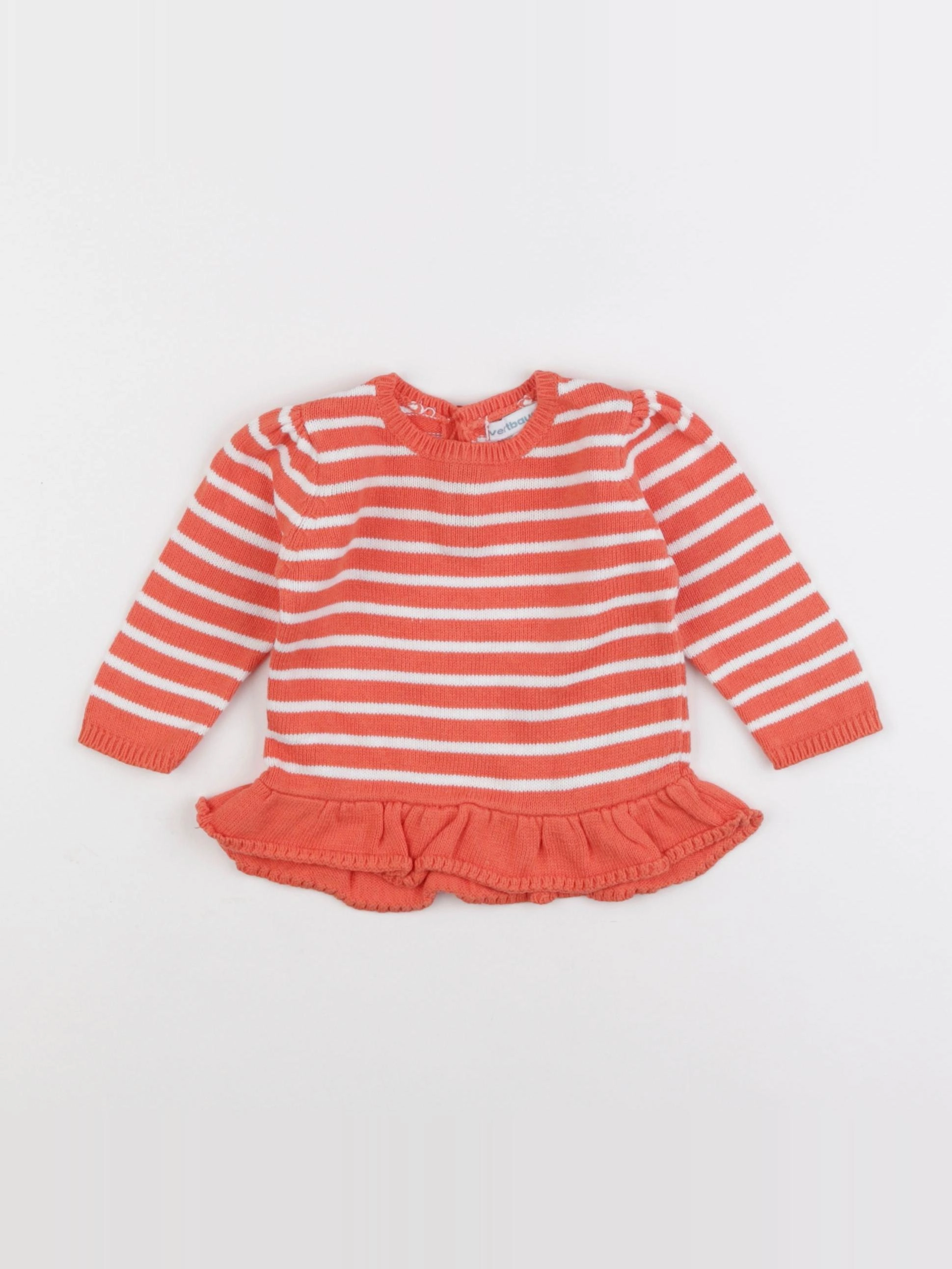 Vertbaudet - pull orange, blanc - 2 ans