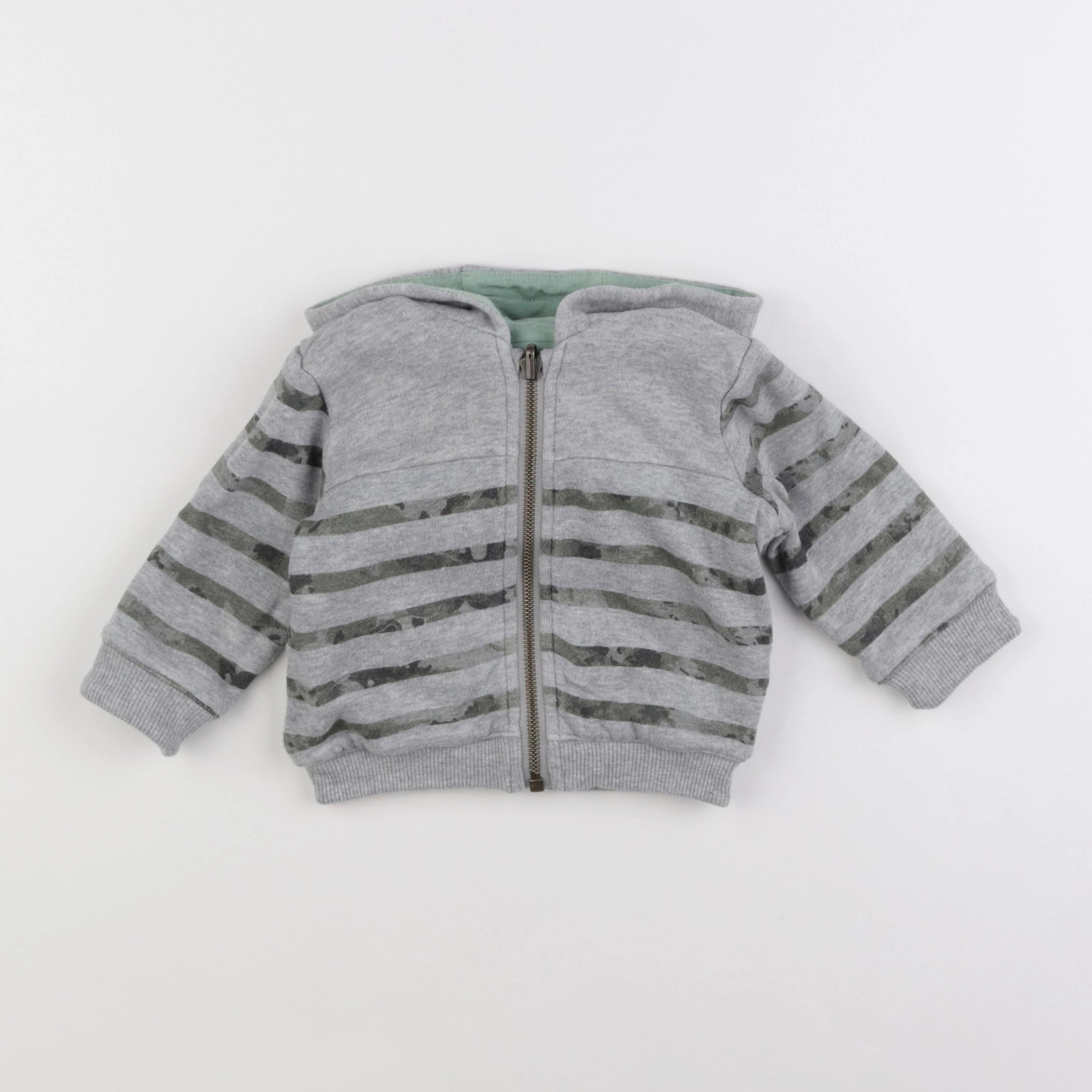 IKKS - sweat réversible gris, vert - 6 mois