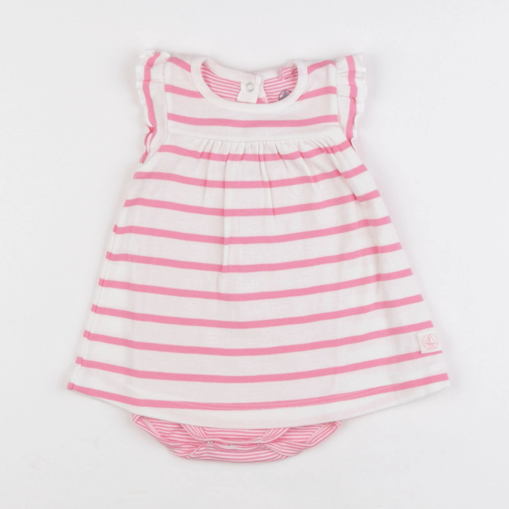 Petit Bateau - body robe blanc, rose - 3 mois