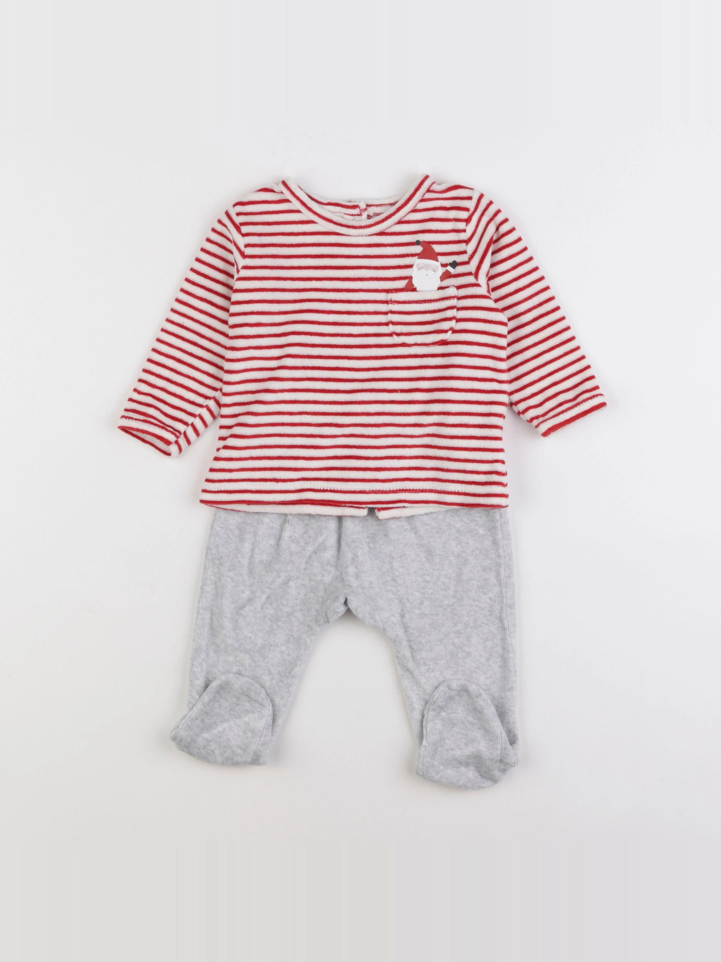 Vertbaudet - pyjama velours gris, rouge - 6 mois