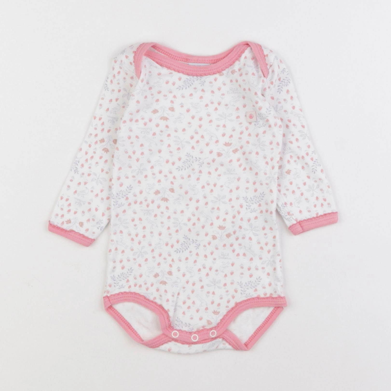 Petit Bateau - body blanc, rose - 6 mois
