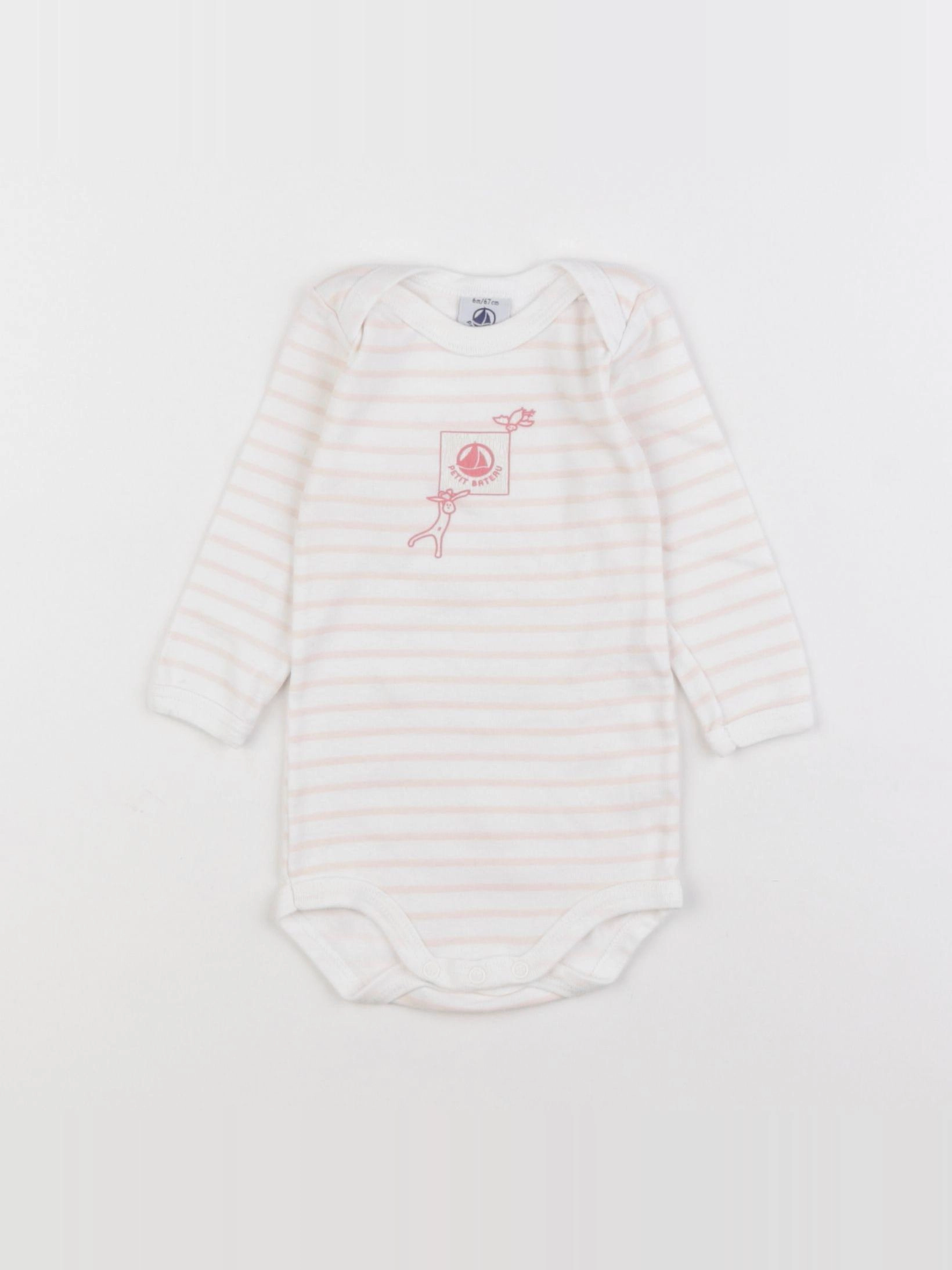 Petit Bateau - body blanc, rose - 6 mois